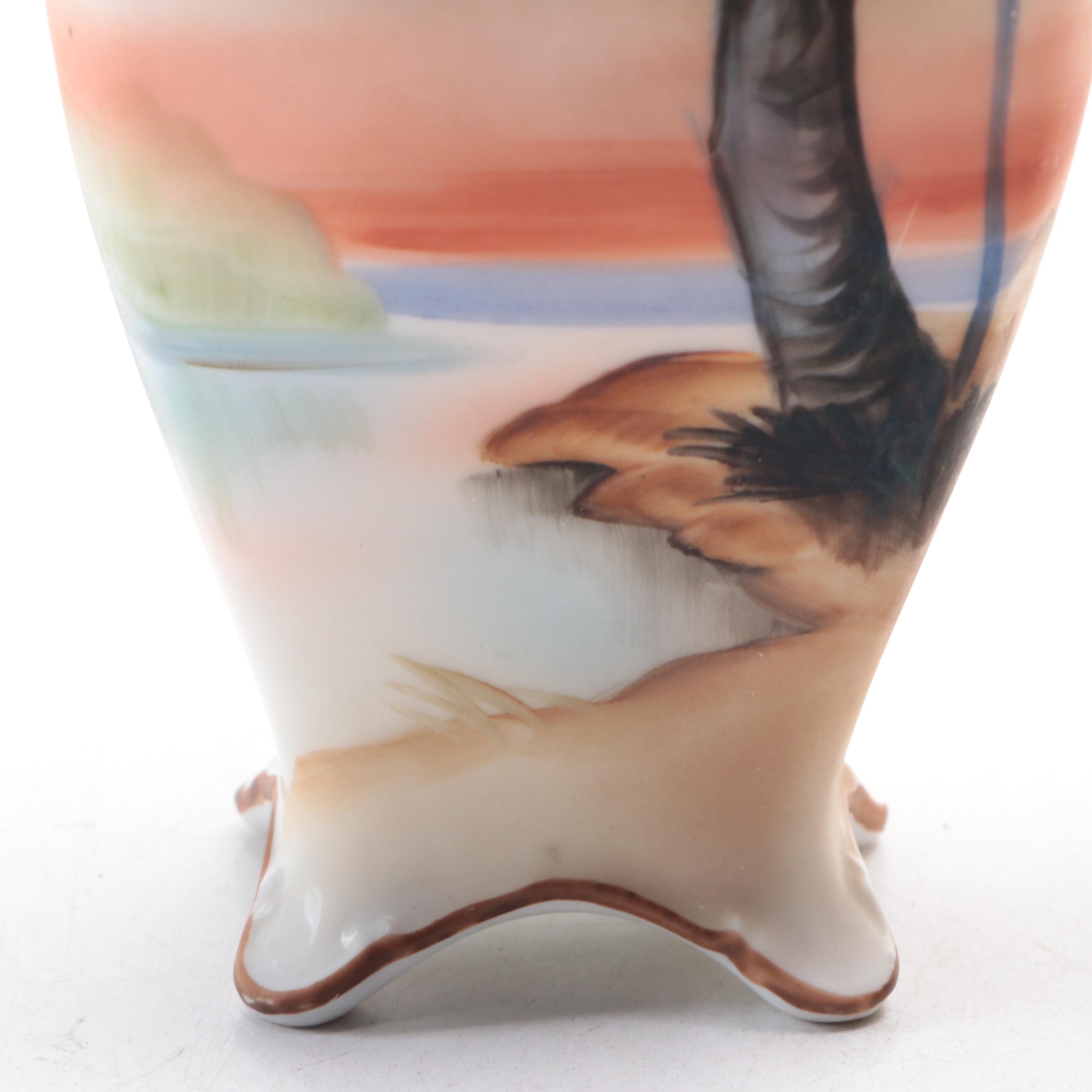 Japanese Morimura Hand-Painted Porcelain Landscape Vase Pair, Vintage