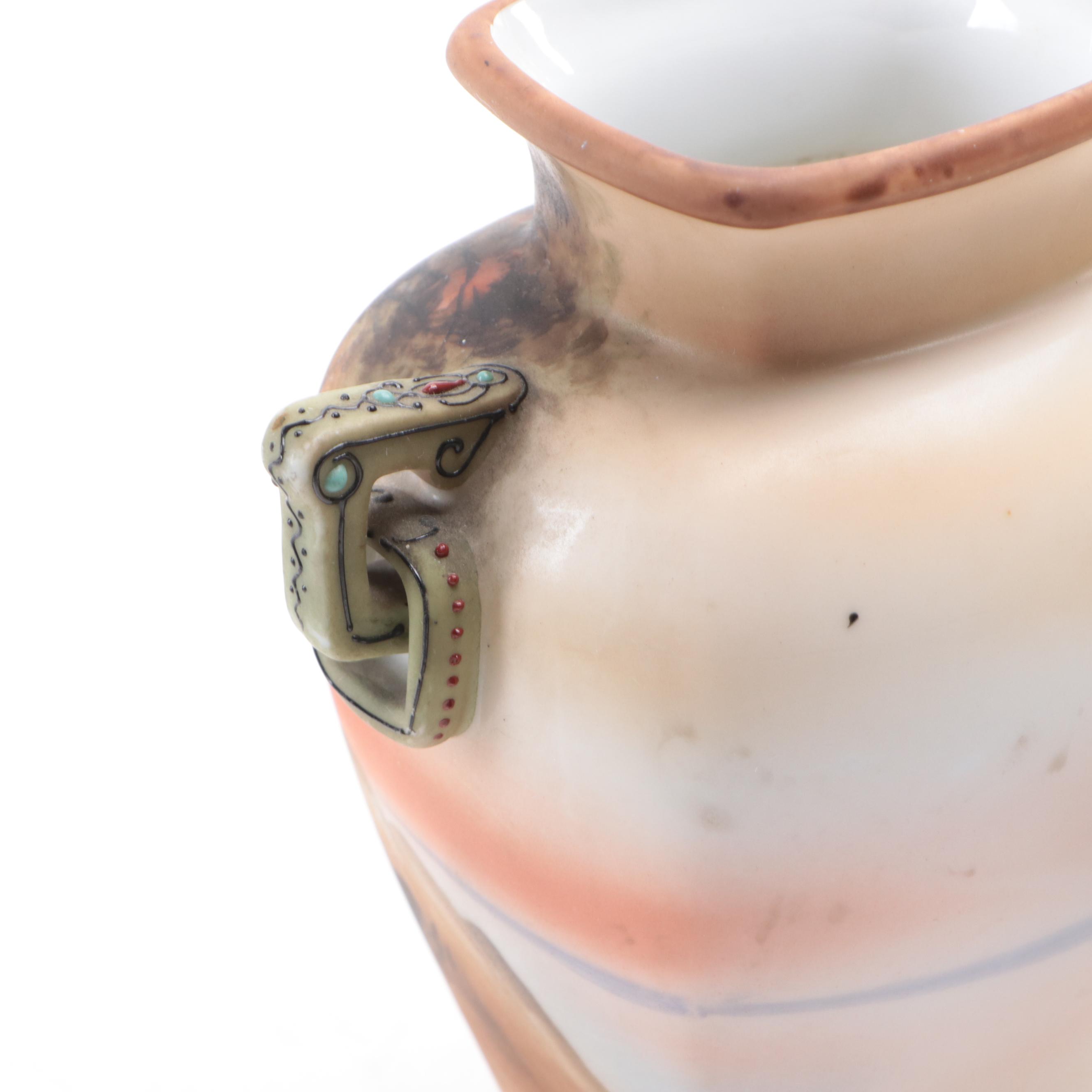 Japanese Morimura Hand-Painted Porcelain Landscape Vase Pair, Vintage