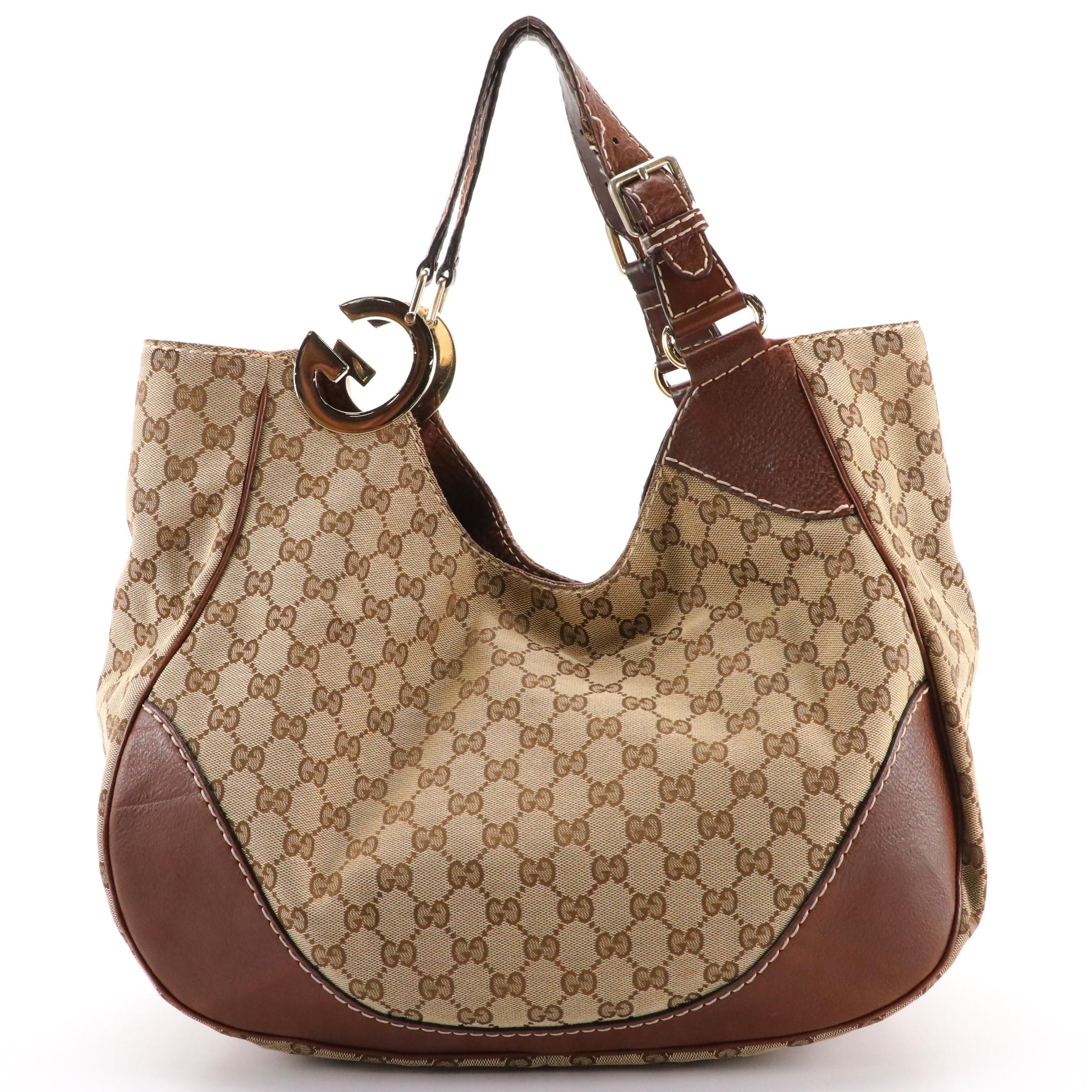 Gucci Charlotte Tote Bag in GG Canvas and Brown Leather