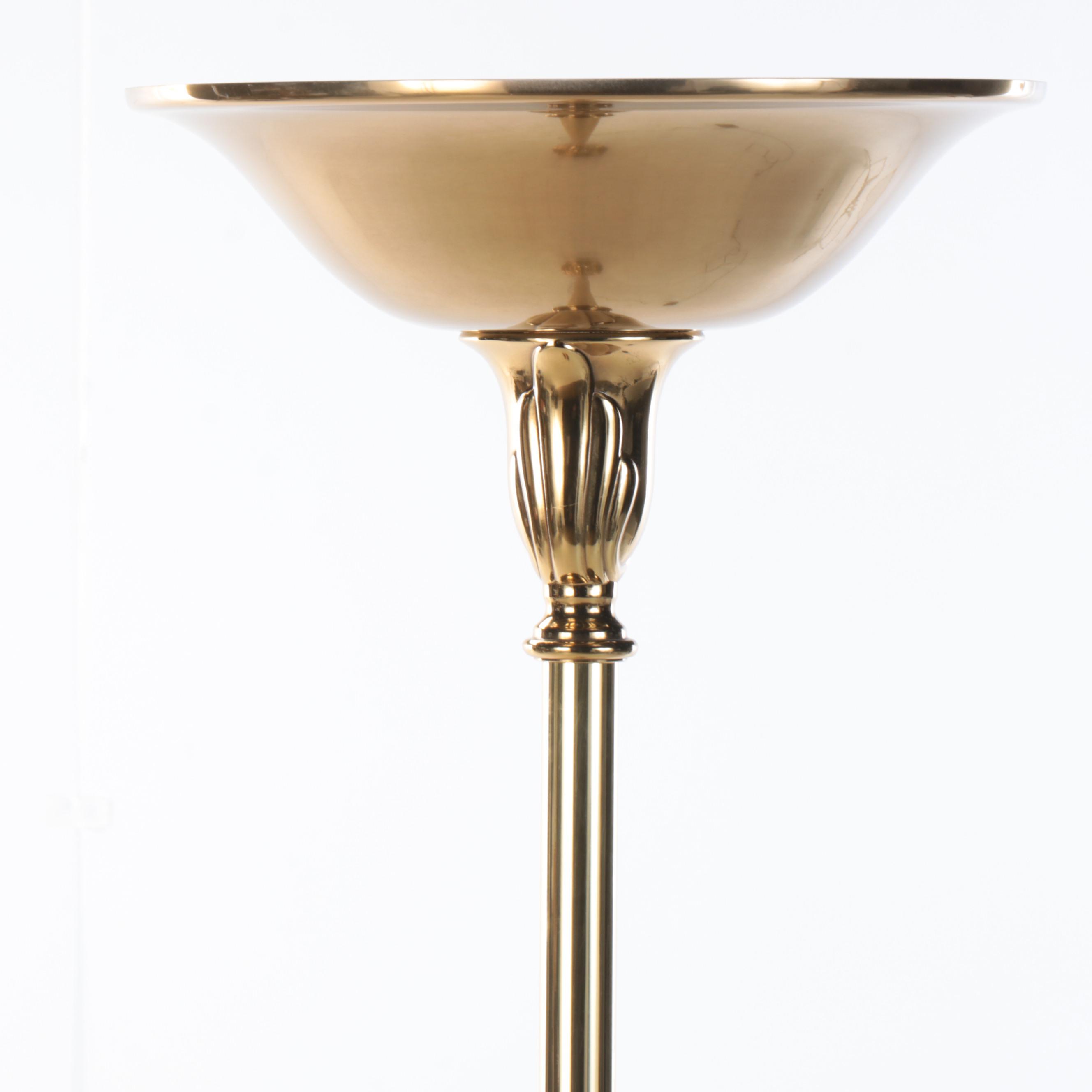 Rembrandt Lacquered Brass Halogen Torchiere Floor Lamp, Late 20th C