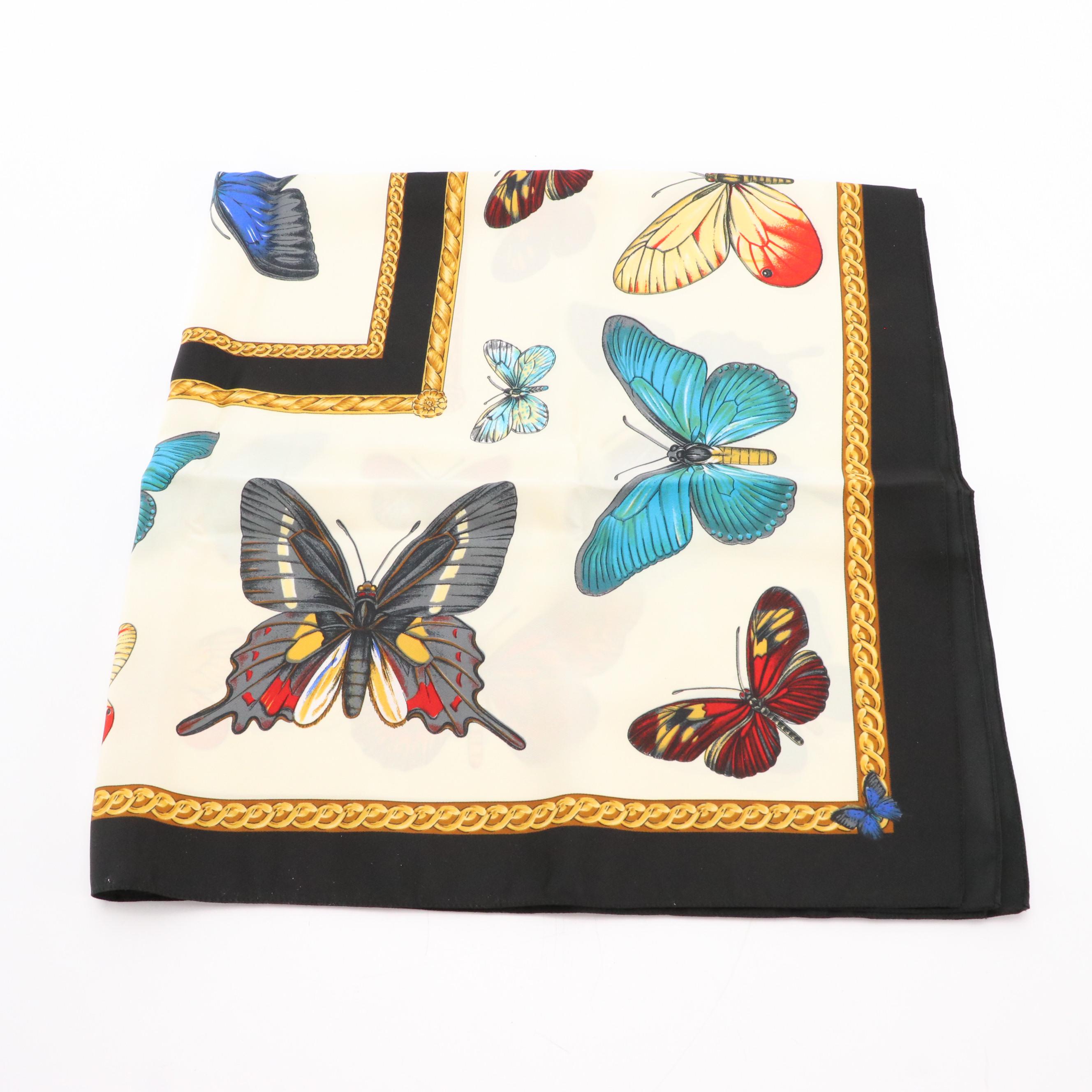 Past Times "Voyagers" Silk Twill Scarf and Other Butterfly Polyester Scarf, NIB