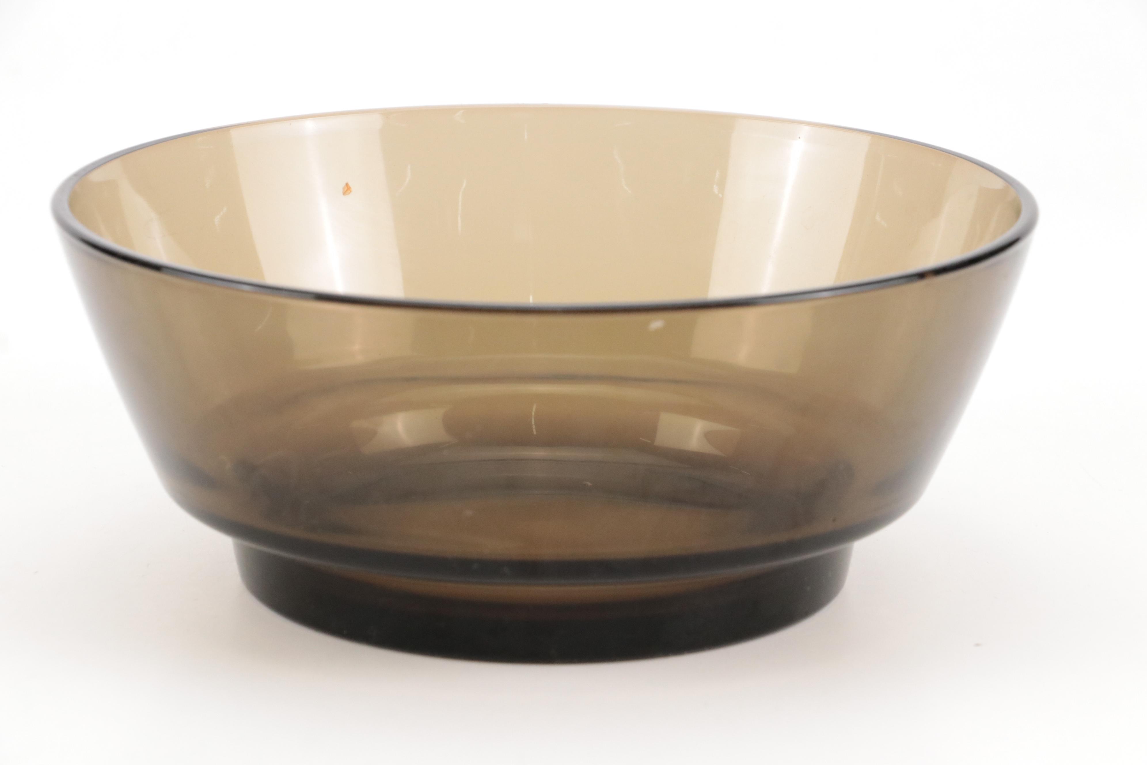 Vereco French Smoked Glass Dinnerware and Serving Pieces, 1970s