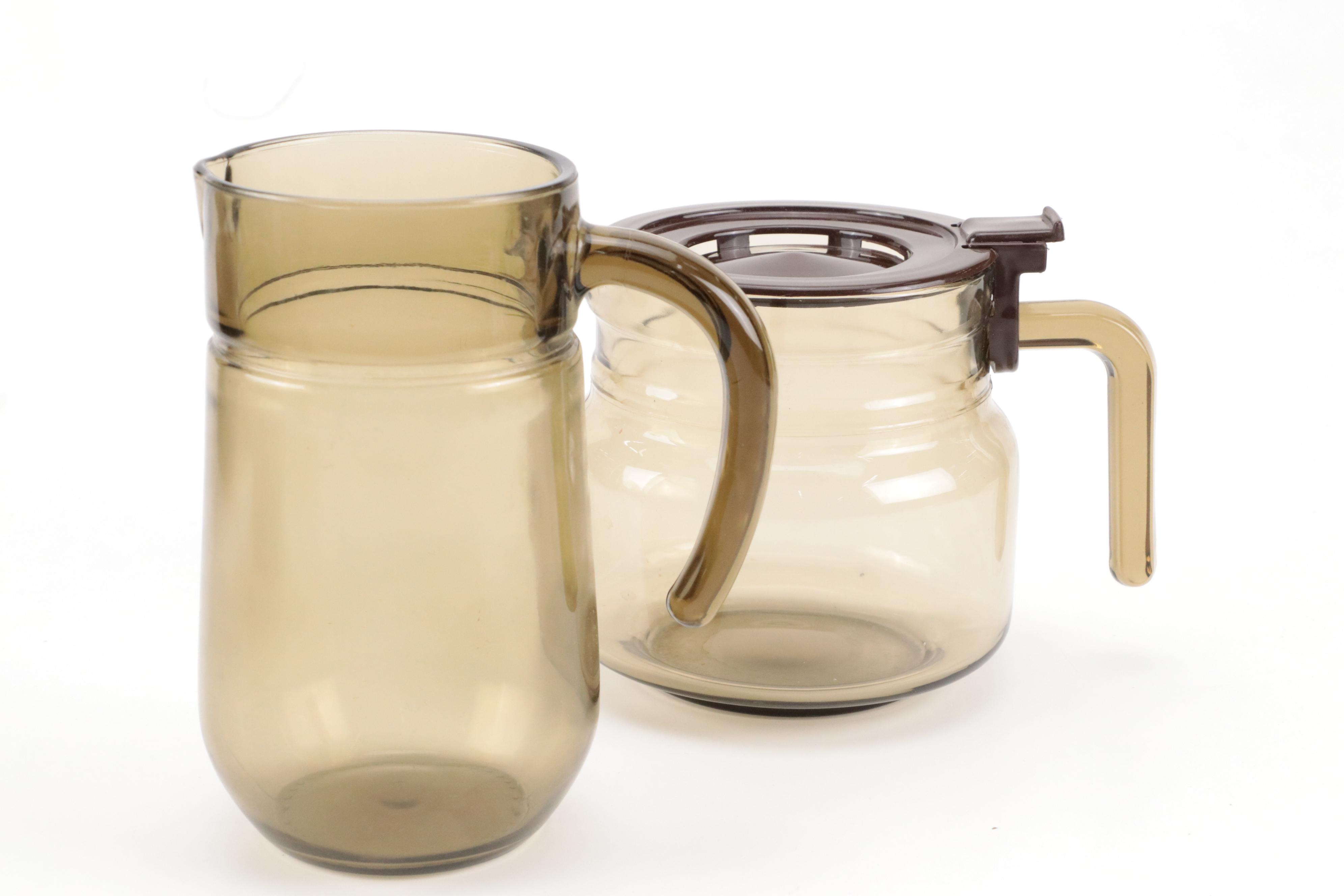 Vereco French Smoked Glass Dinnerware and Serving Pieces, 1970s