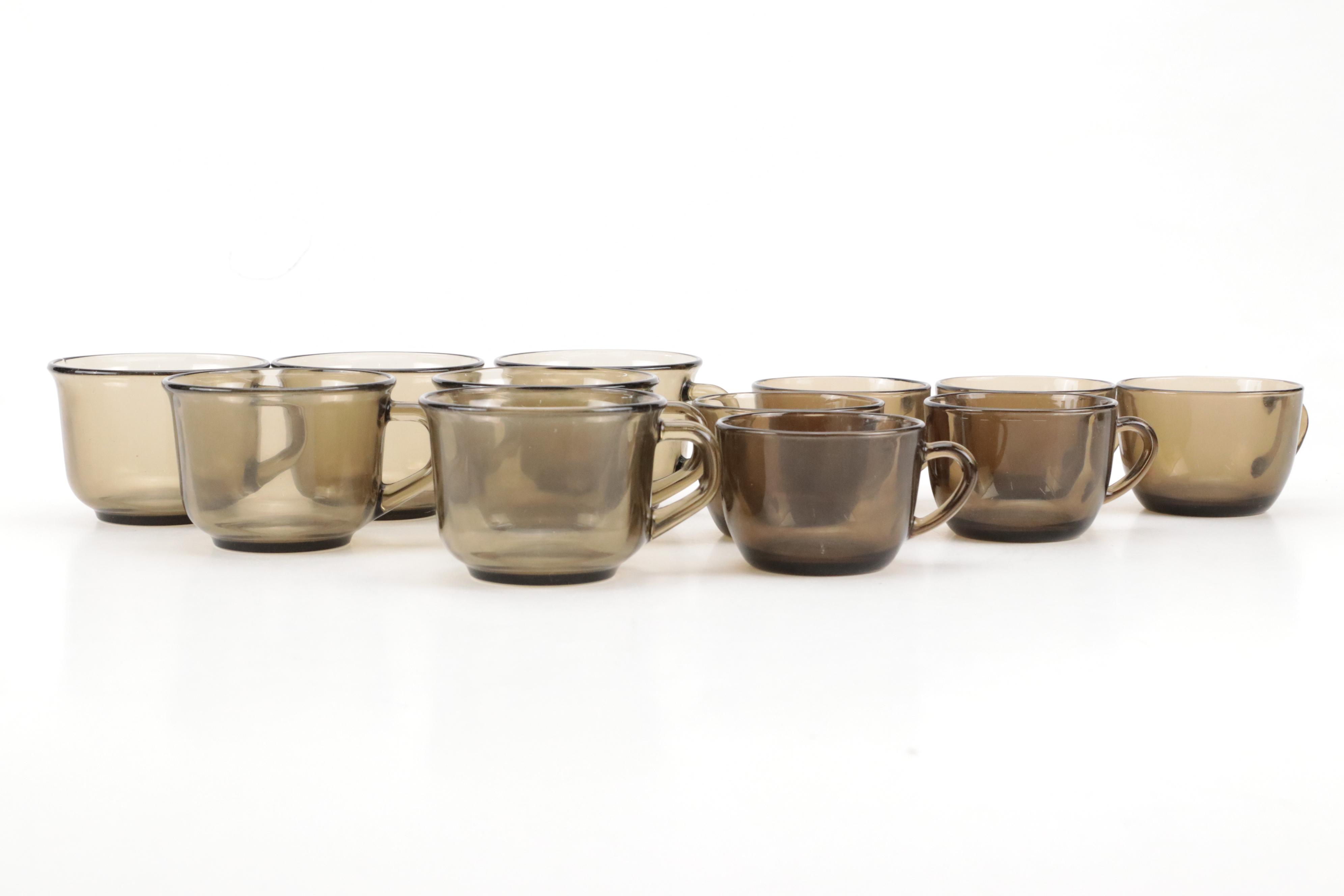 Vereco French Smoked Glass Dinnerware and Serving Pieces, 1970s