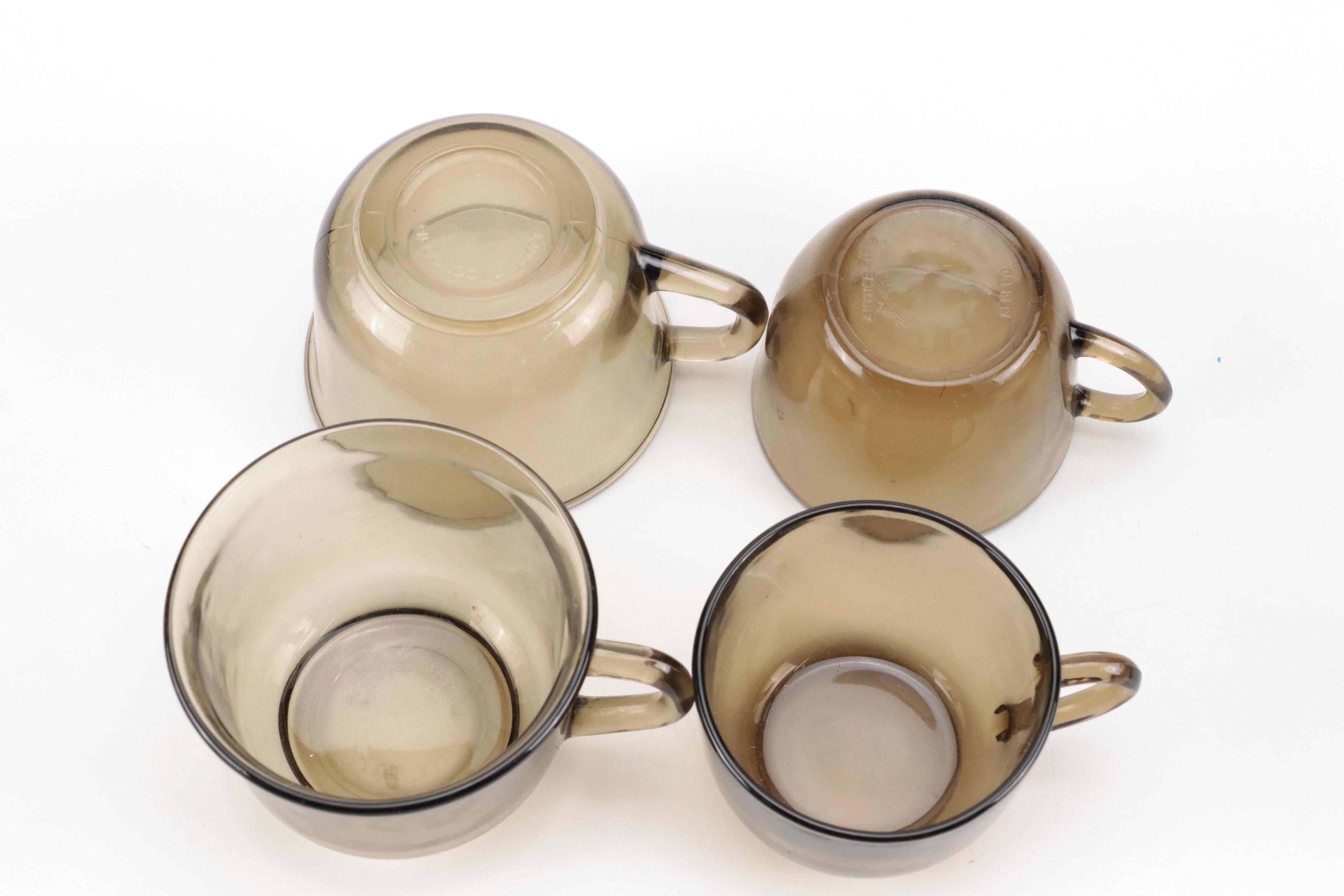 Vereco French Smoked Glass Dinnerware and Serving Pieces, 1970s