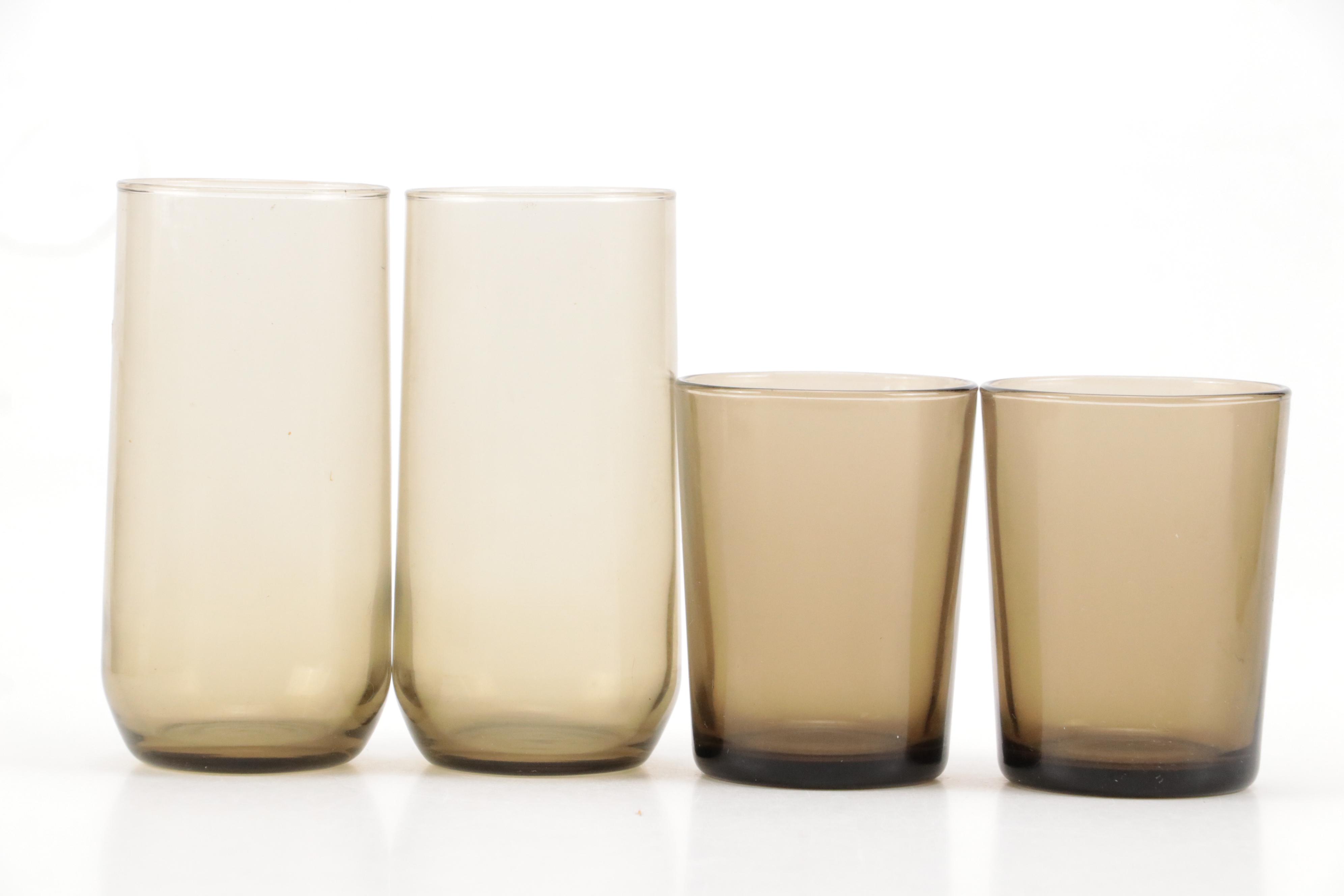 Vereco French Smoked Glass Dinnerware and Serving Pieces, 1970s