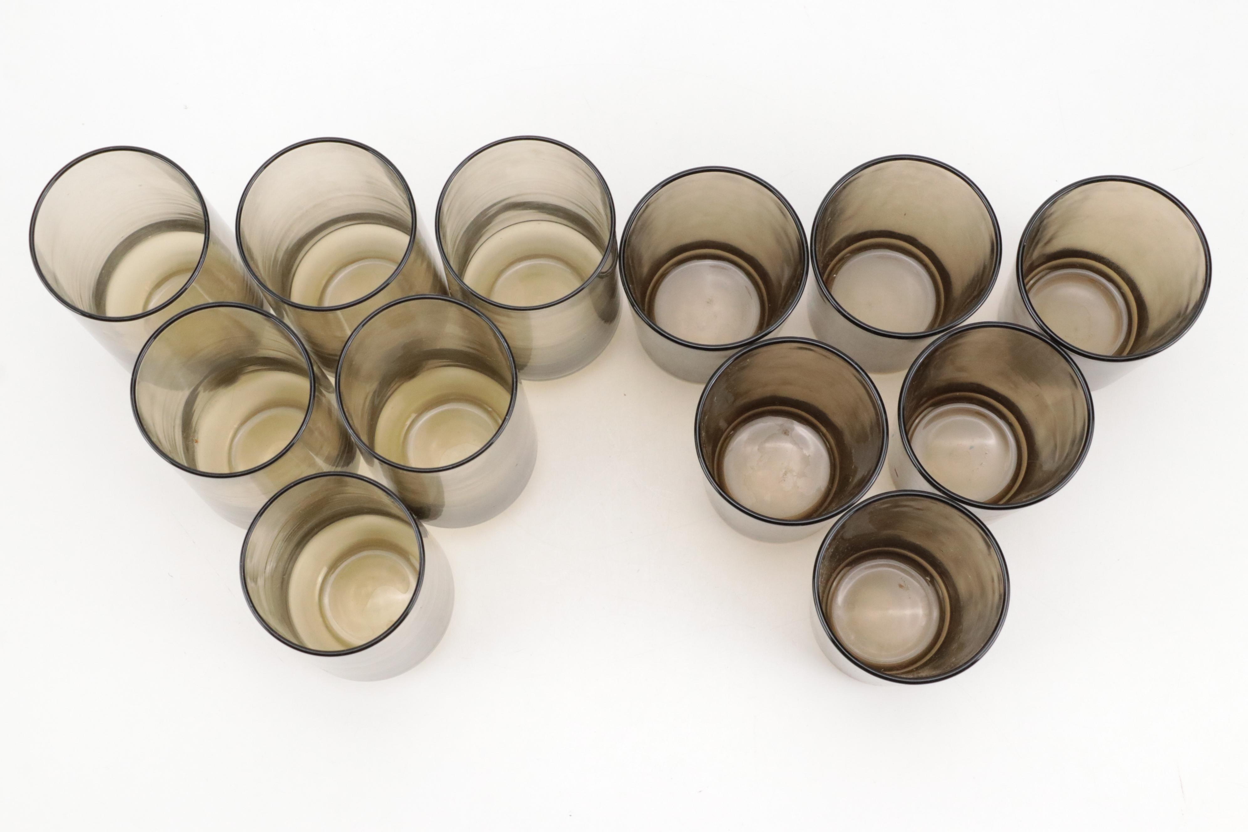 Vereco French Smoked Glass Dinnerware and Serving Pieces, 1970s