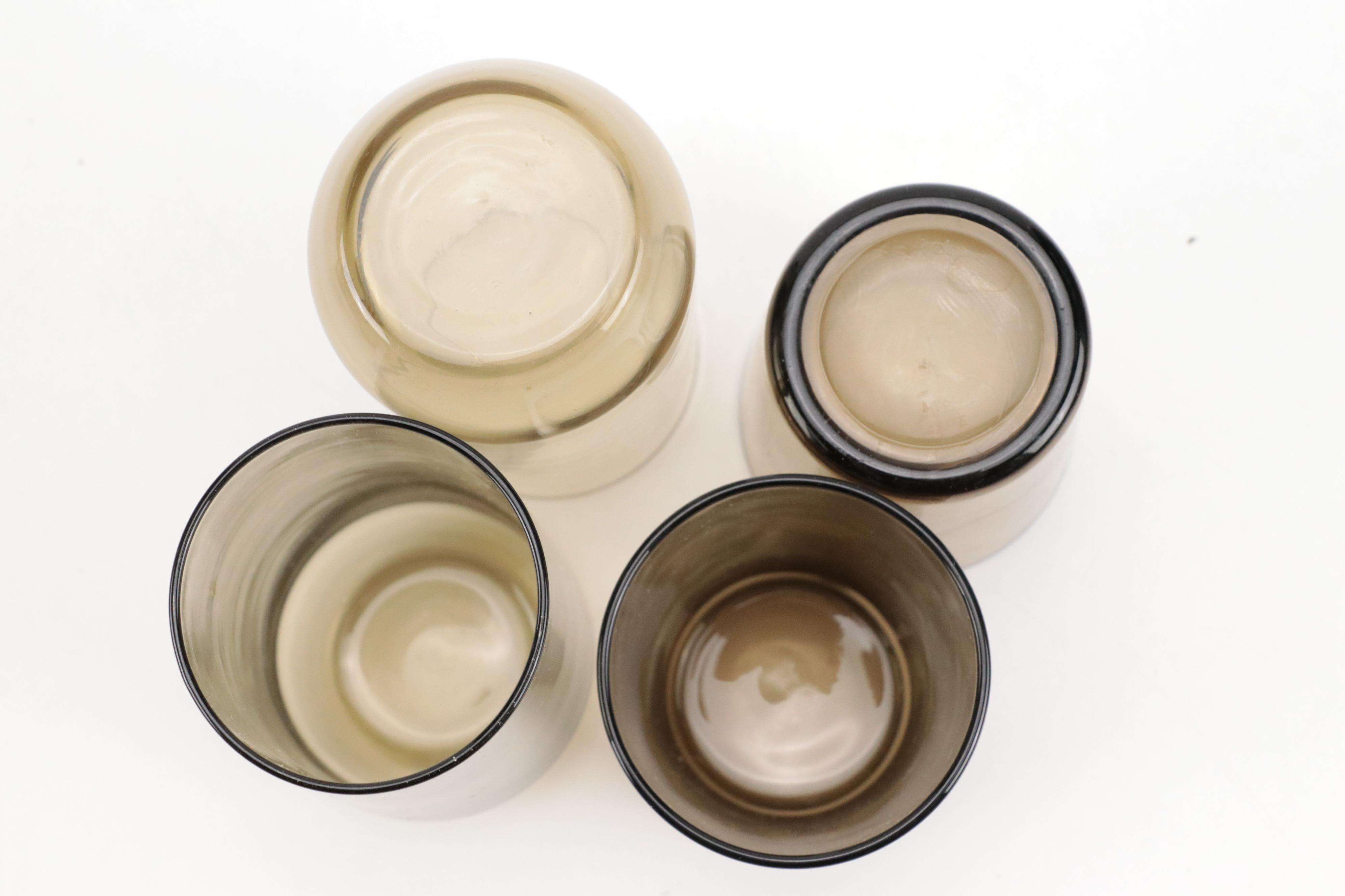 Vereco French Smoked Glass Dinnerware and Serving Pieces, 1970s