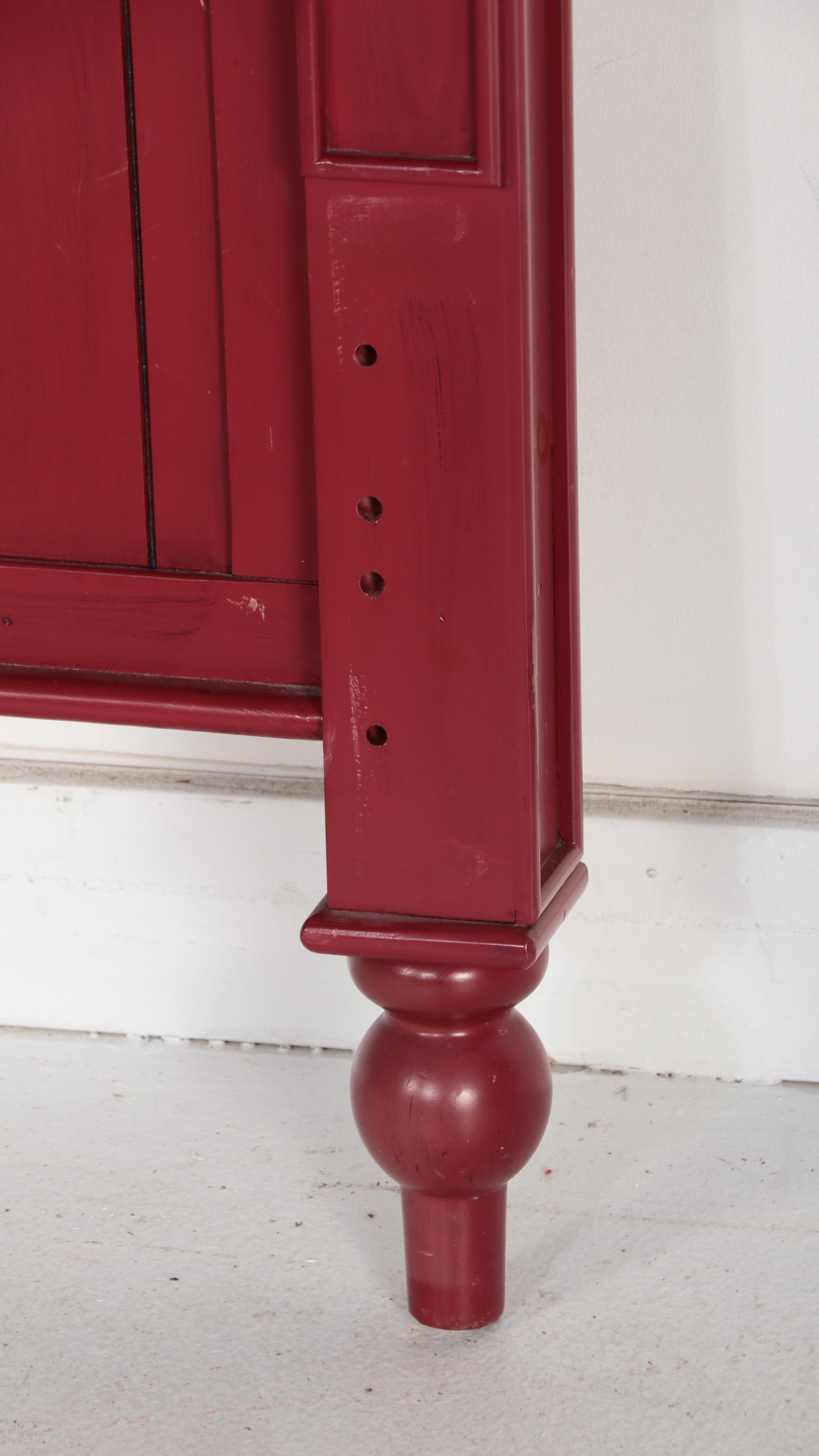 Pair of Pottery Barn Kids Red-Painted Camp Twin Over Full Bunk Bed