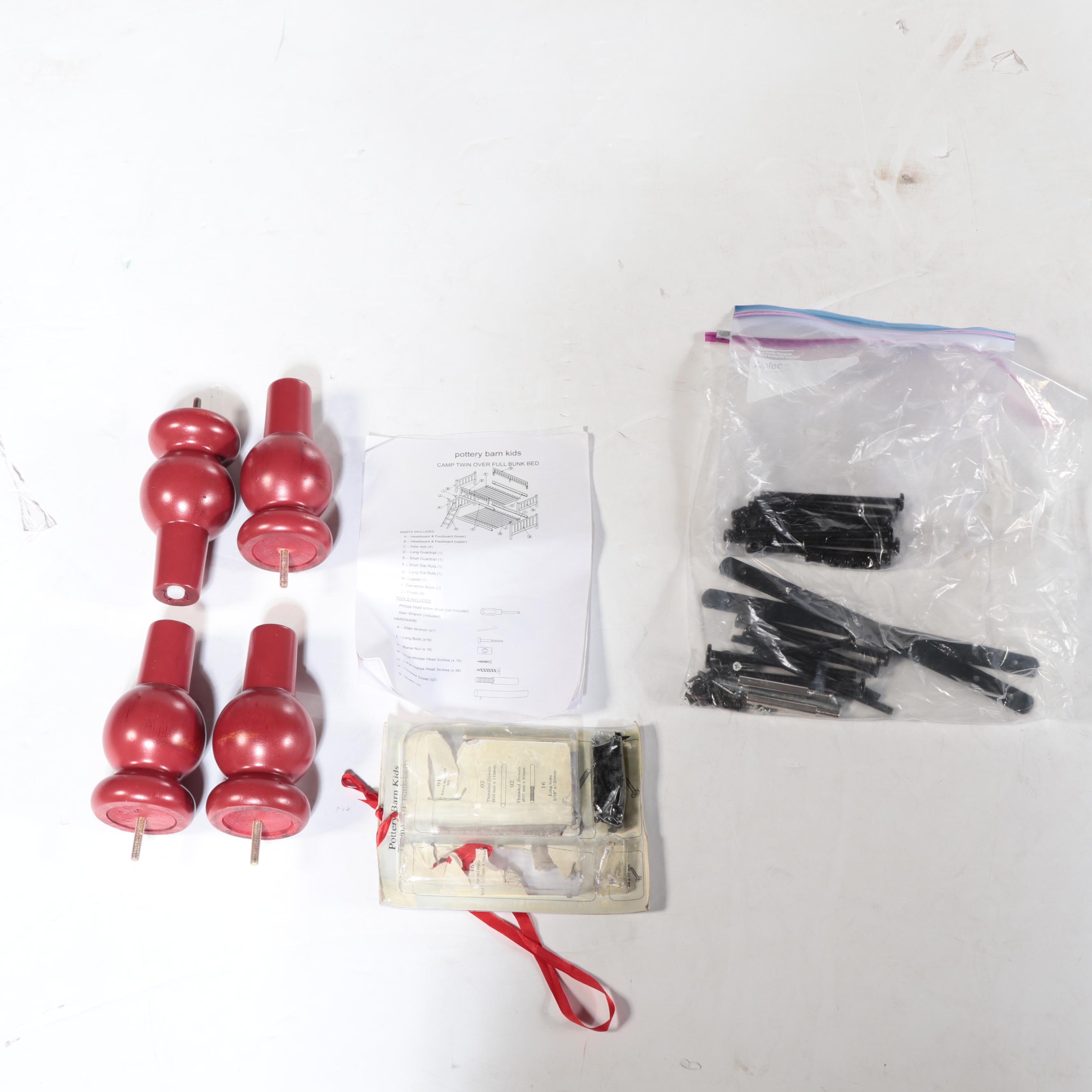 Pair of Pottery Barn Kids Red-Painted Camp Twin Over Full Bunk Bed