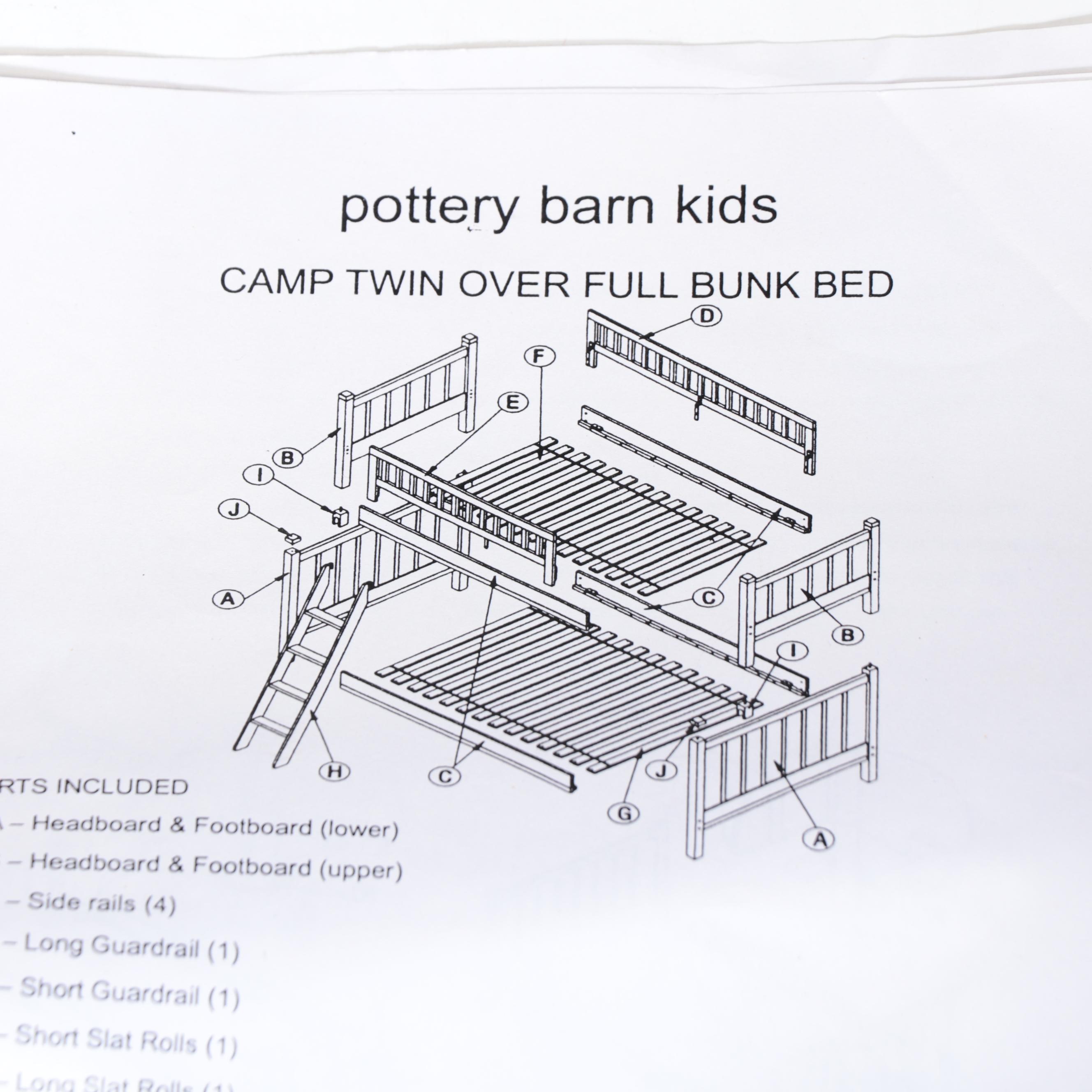 Pair of Pottery Barn Kids Red-Painted Camp Twin Over Full Bunk Bed