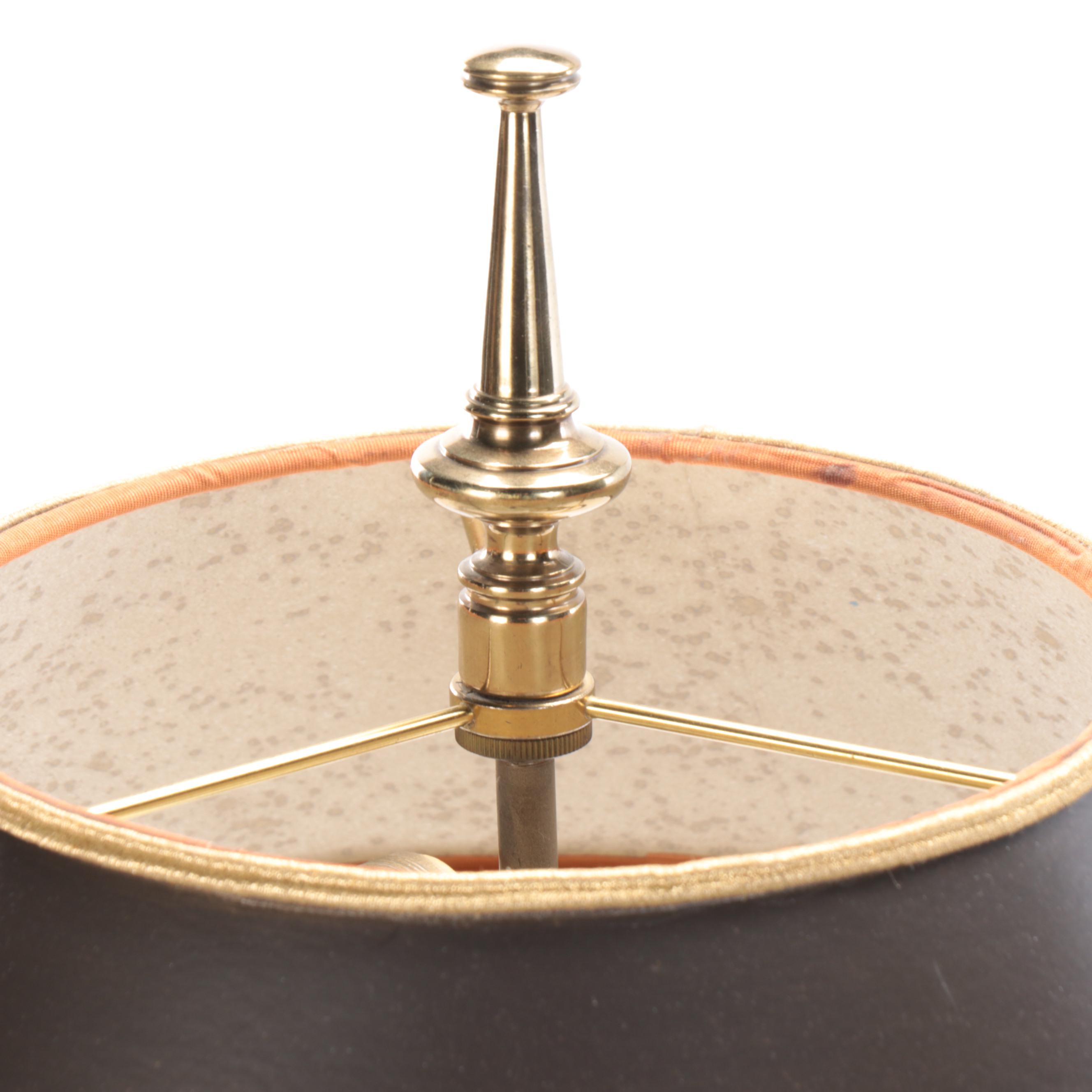 Stiffel Brass Candlestick Lamp with Black Paper Shade, Late 20th Century