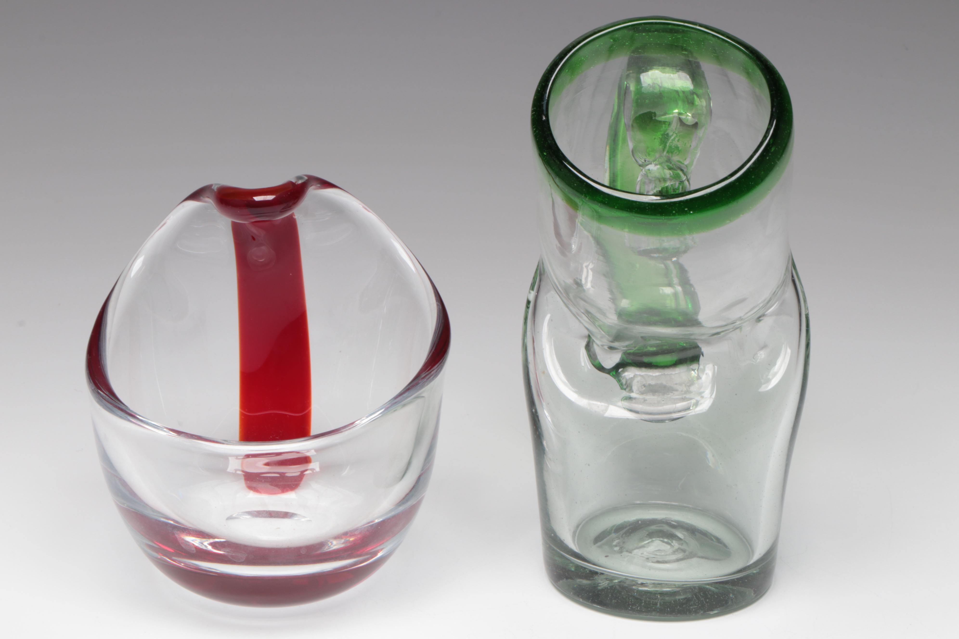 Handblown Glass Vase with Ruffled Rim Glass Bowl and More