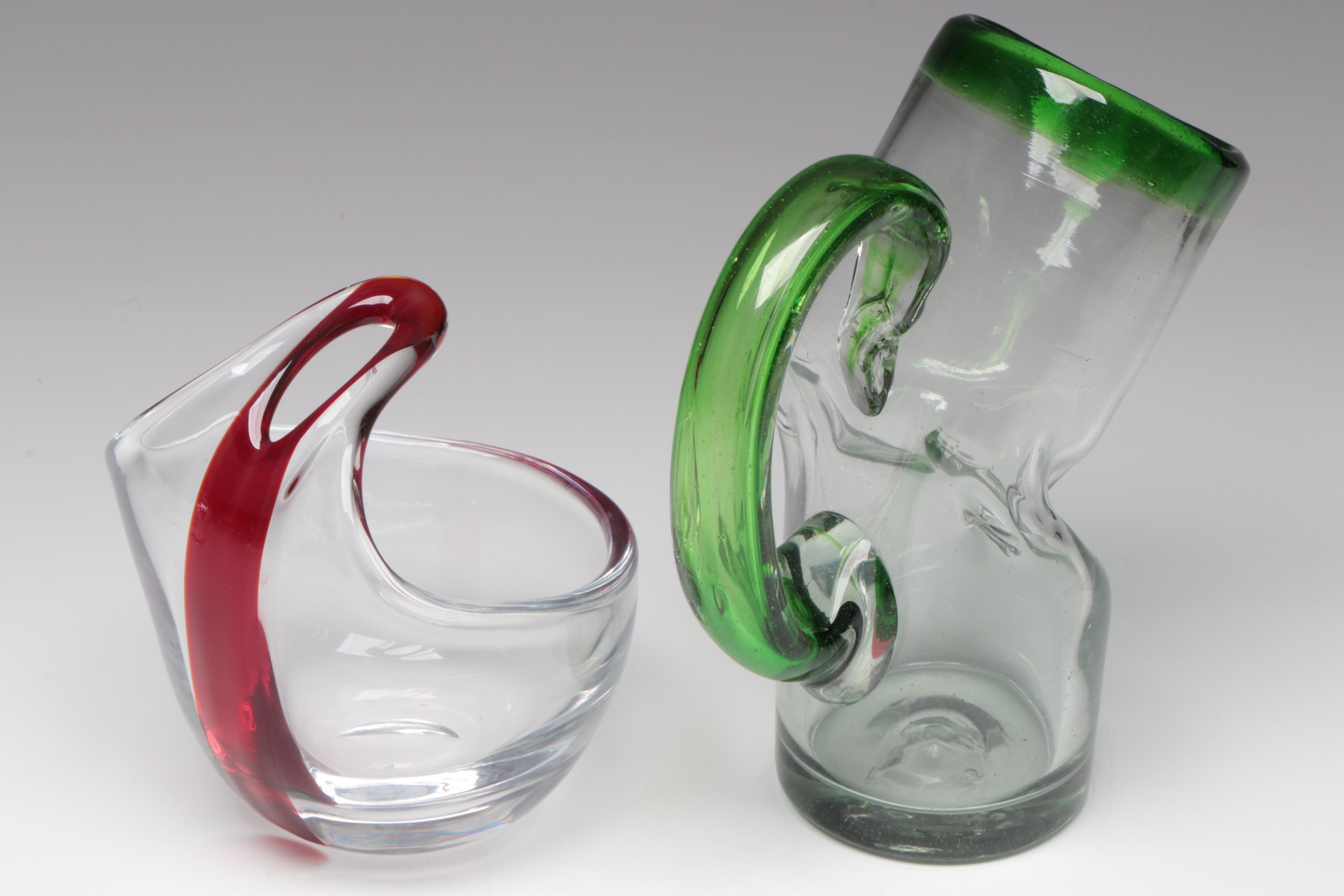 Handblown Glass Vase with Ruffled Rim Glass Bowl and More