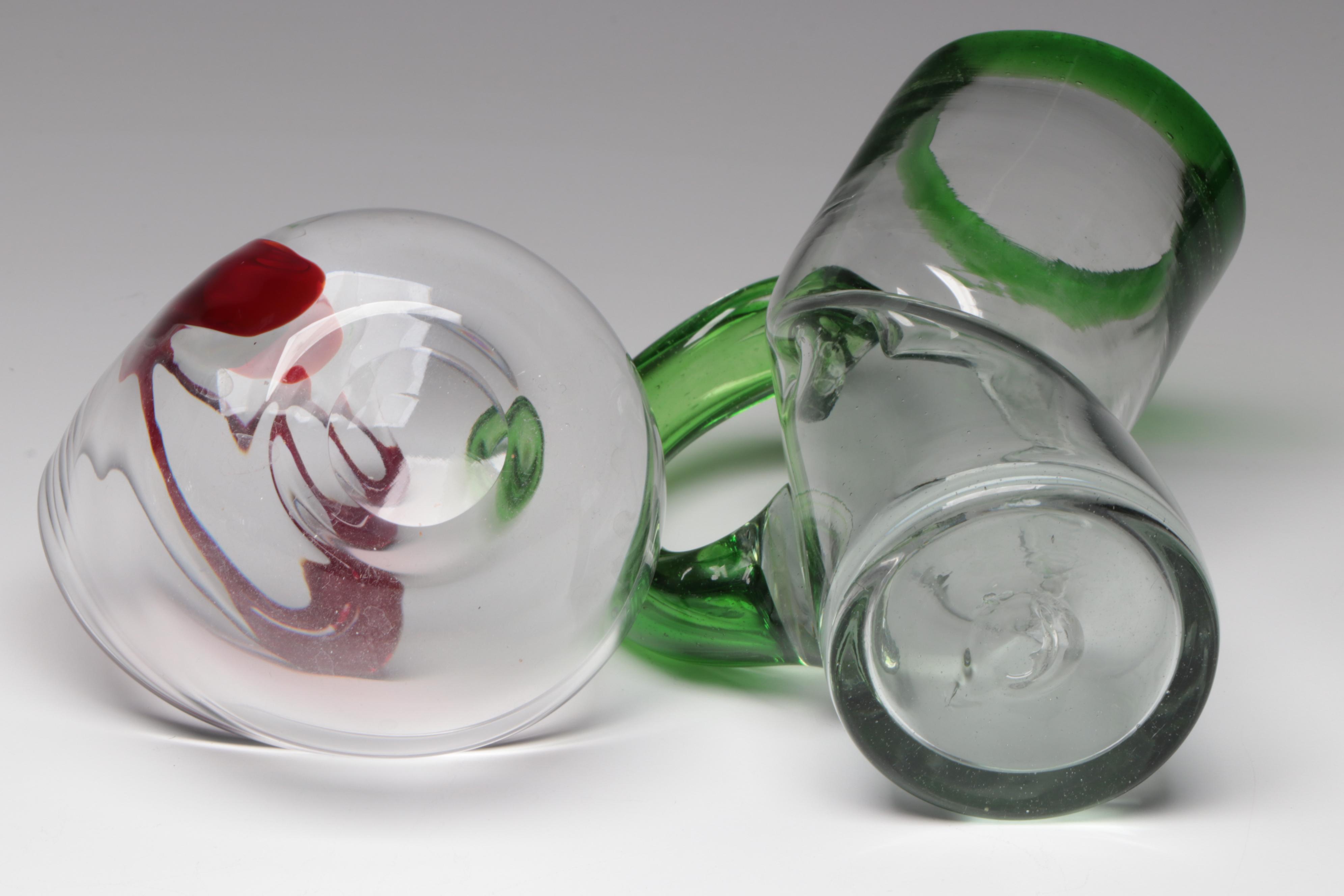 Handblown Glass Vase with Ruffled Rim Glass Bowl and More