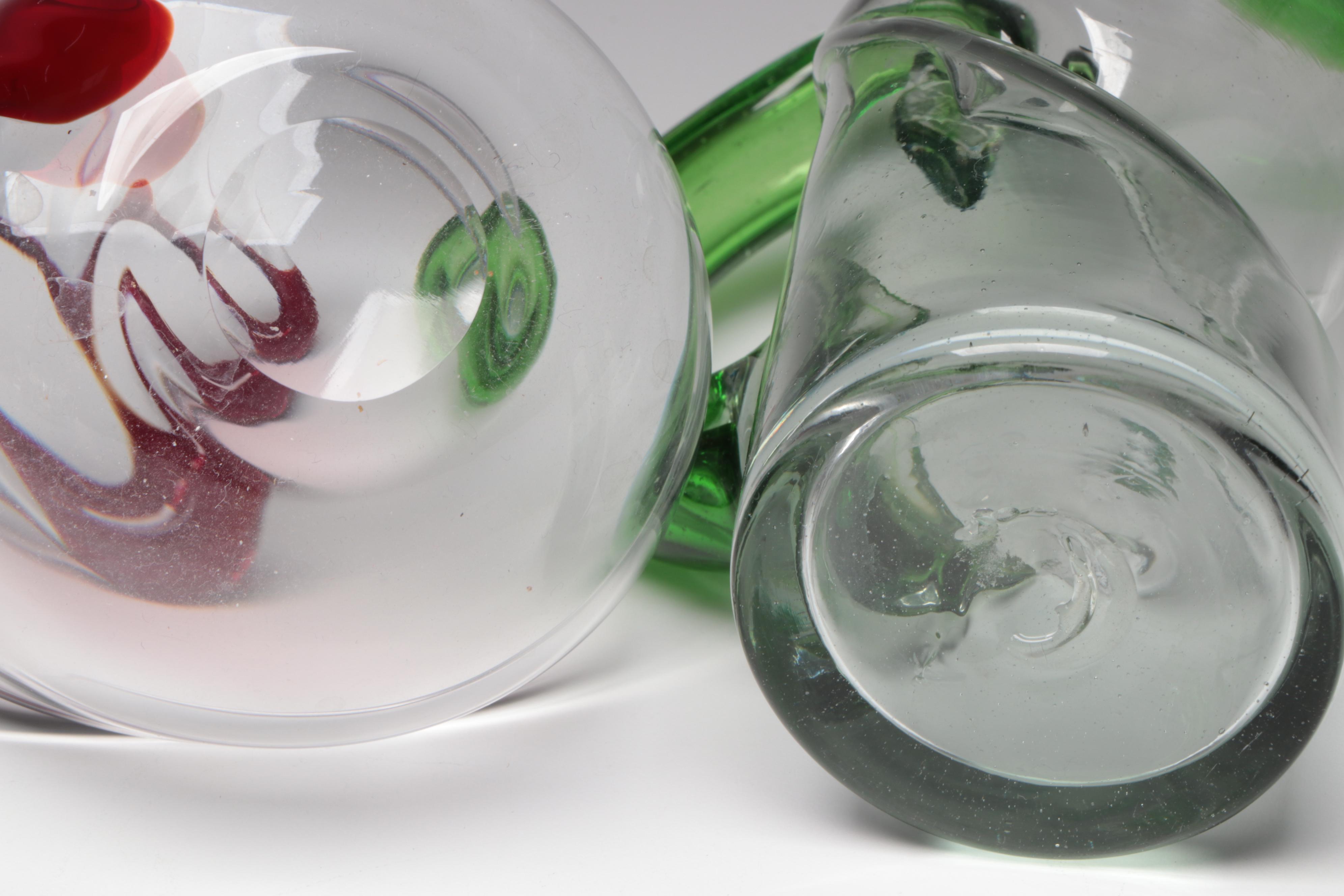 Handblown Glass Vase with Ruffled Rim Glass Bowl and More