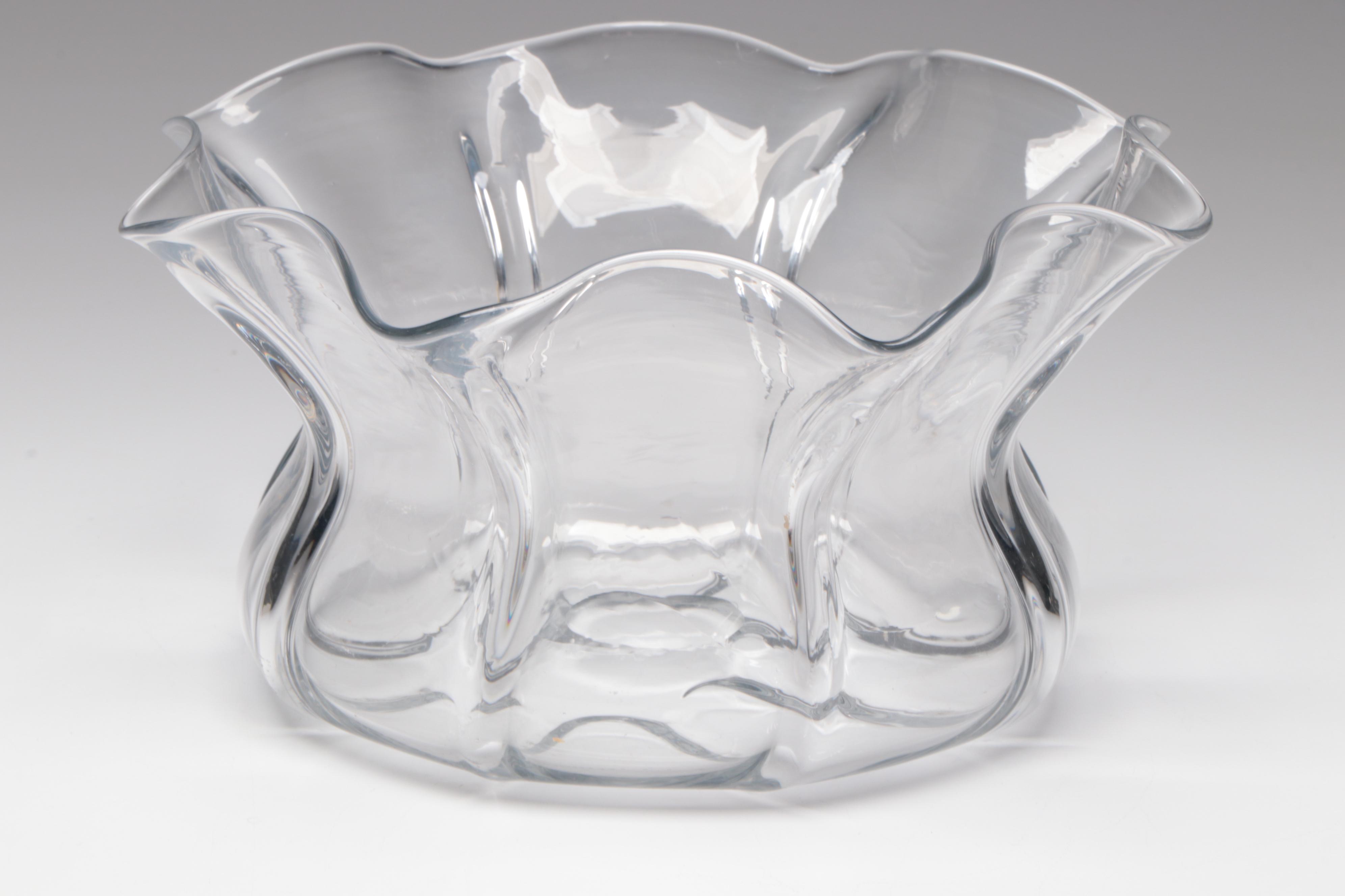 Handblown Glass Vase with Ruffled Rim Glass Bowl and More