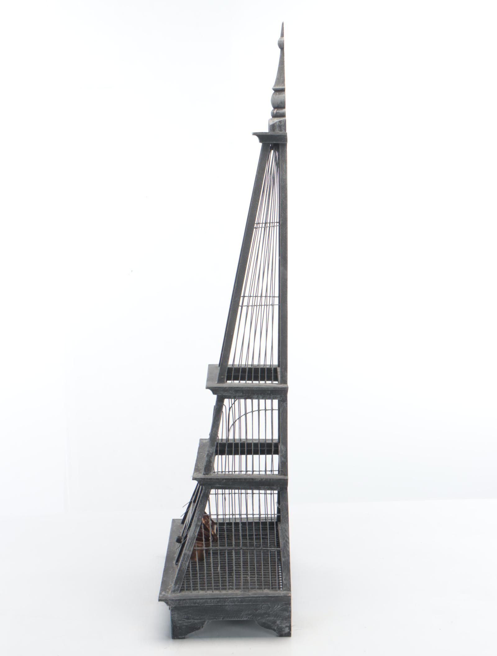 Eiffel-Tower-Shaped Painted Wood Bird Cage