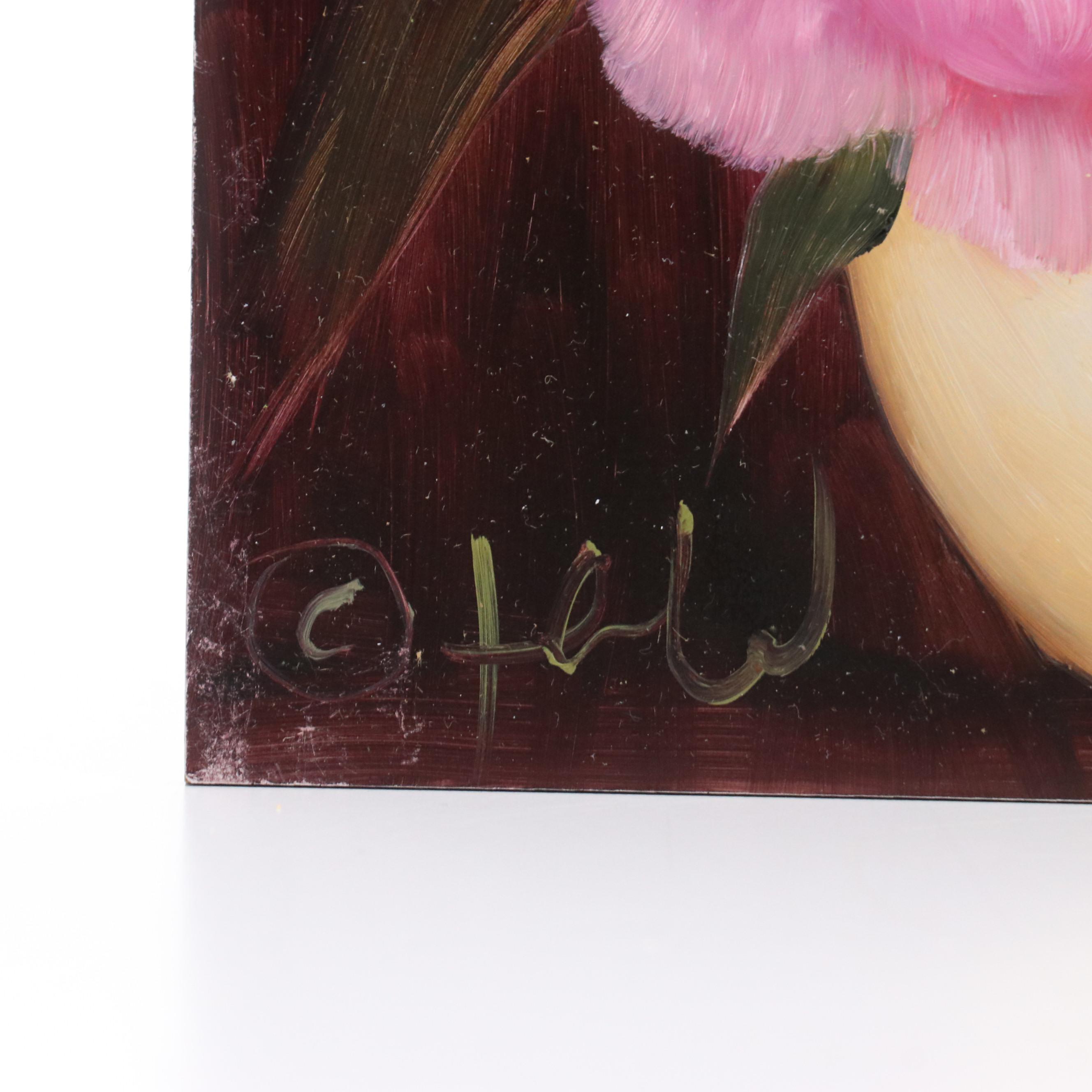 Thuthuy Tran Floral Still Life Oil Painting "Beloved Pink Peony," 2024