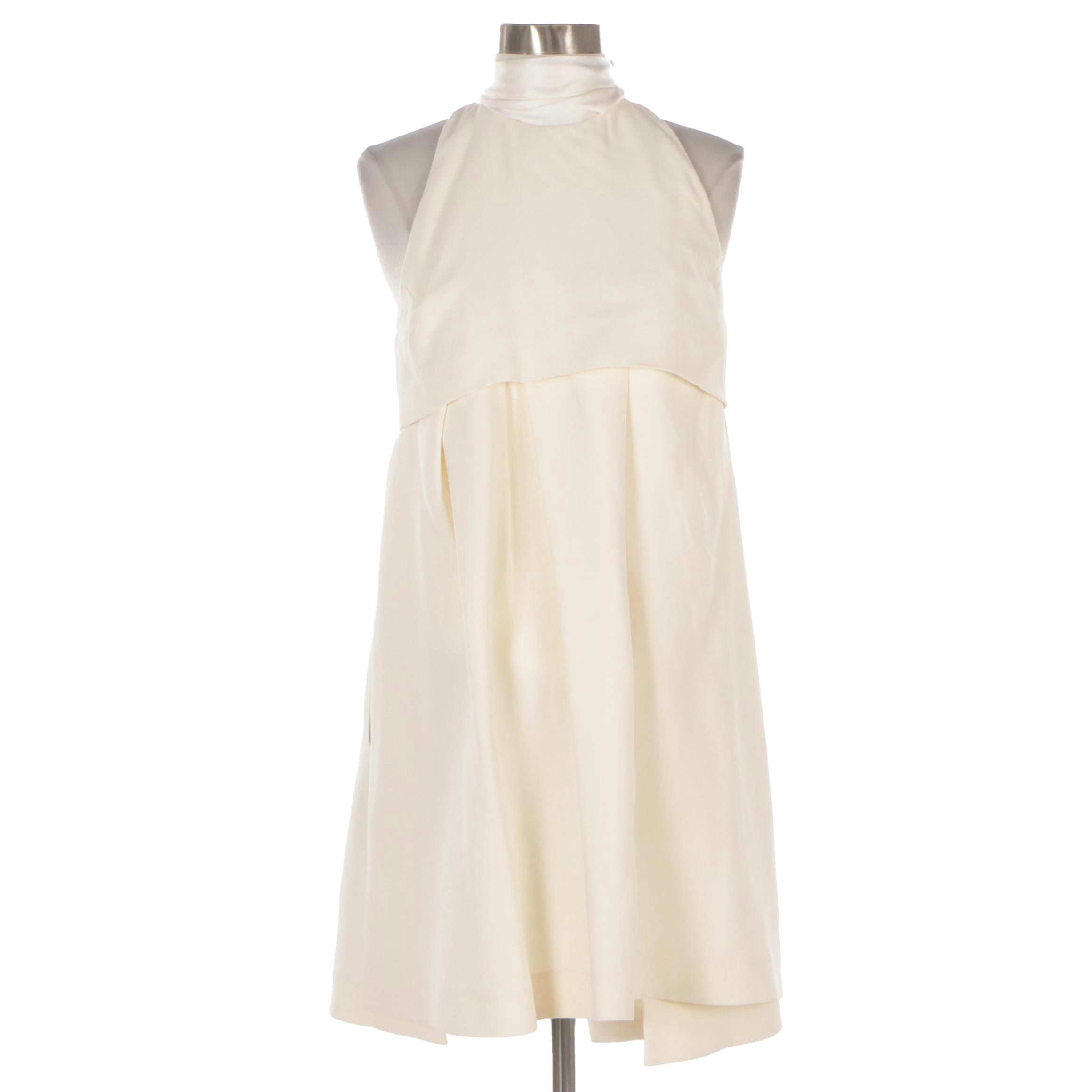 Christian Dior Cream Wool and Silk Layered Halter Tie-Neck Mini Dress | EBTH