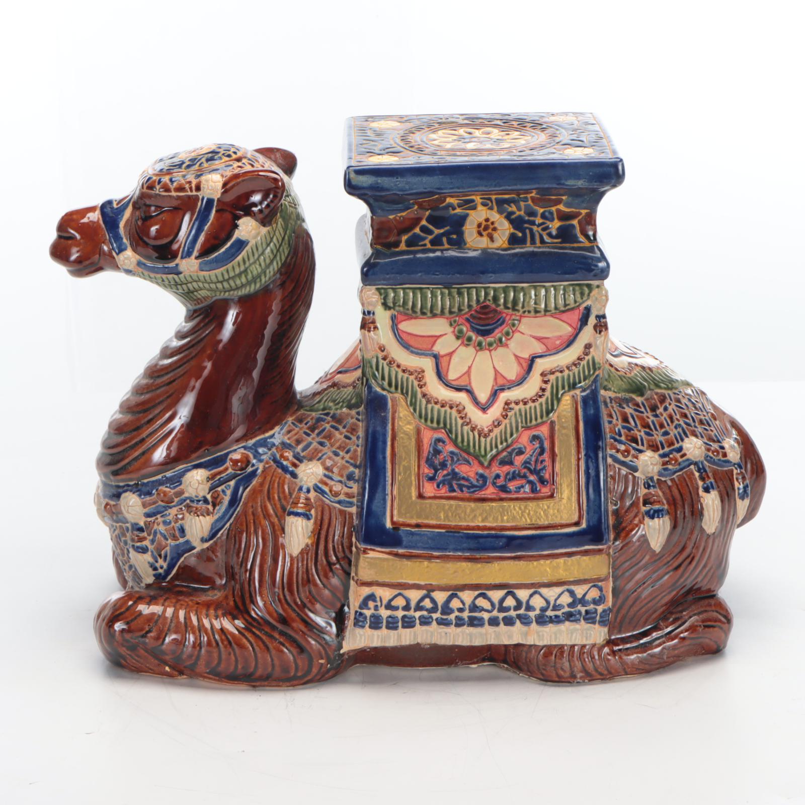 Moorish Style Hand-Painted Ceramic Camel Garden Stool
