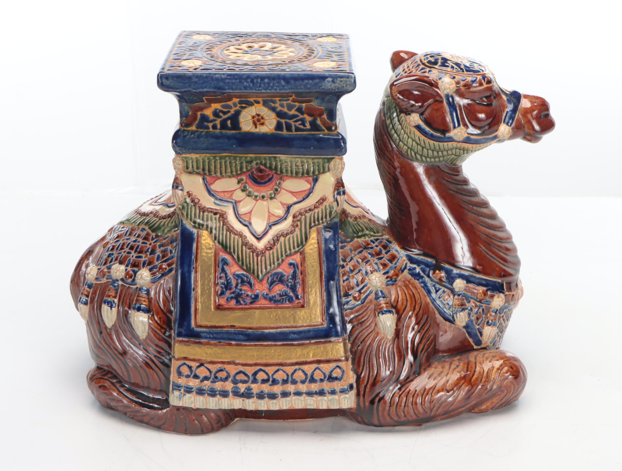 Moorish Style Hand-Painted Ceramic Camel Garden Stool