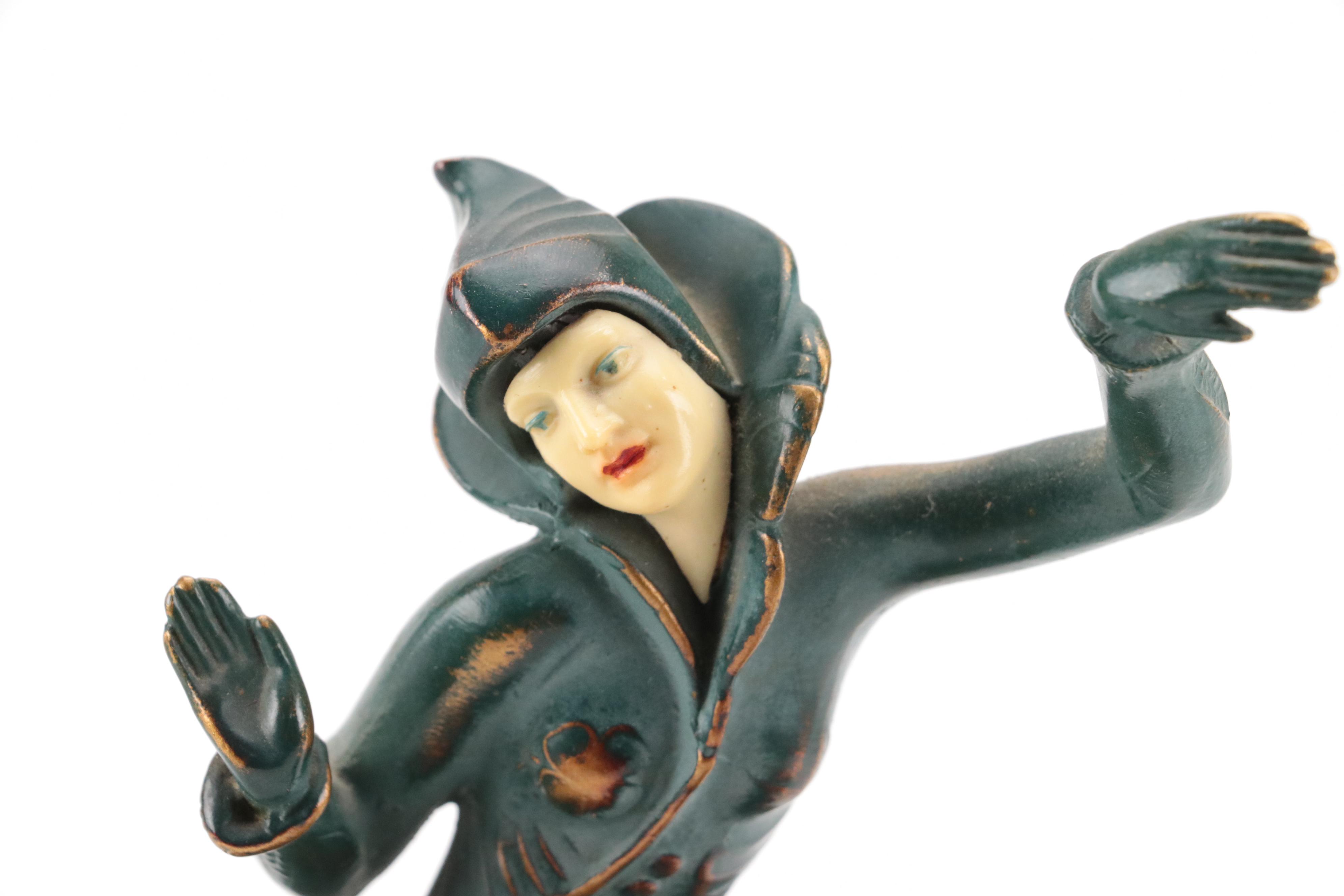 Art Deco Spelter Harlequin Table Lamp with Marble Base, Early 20th Century