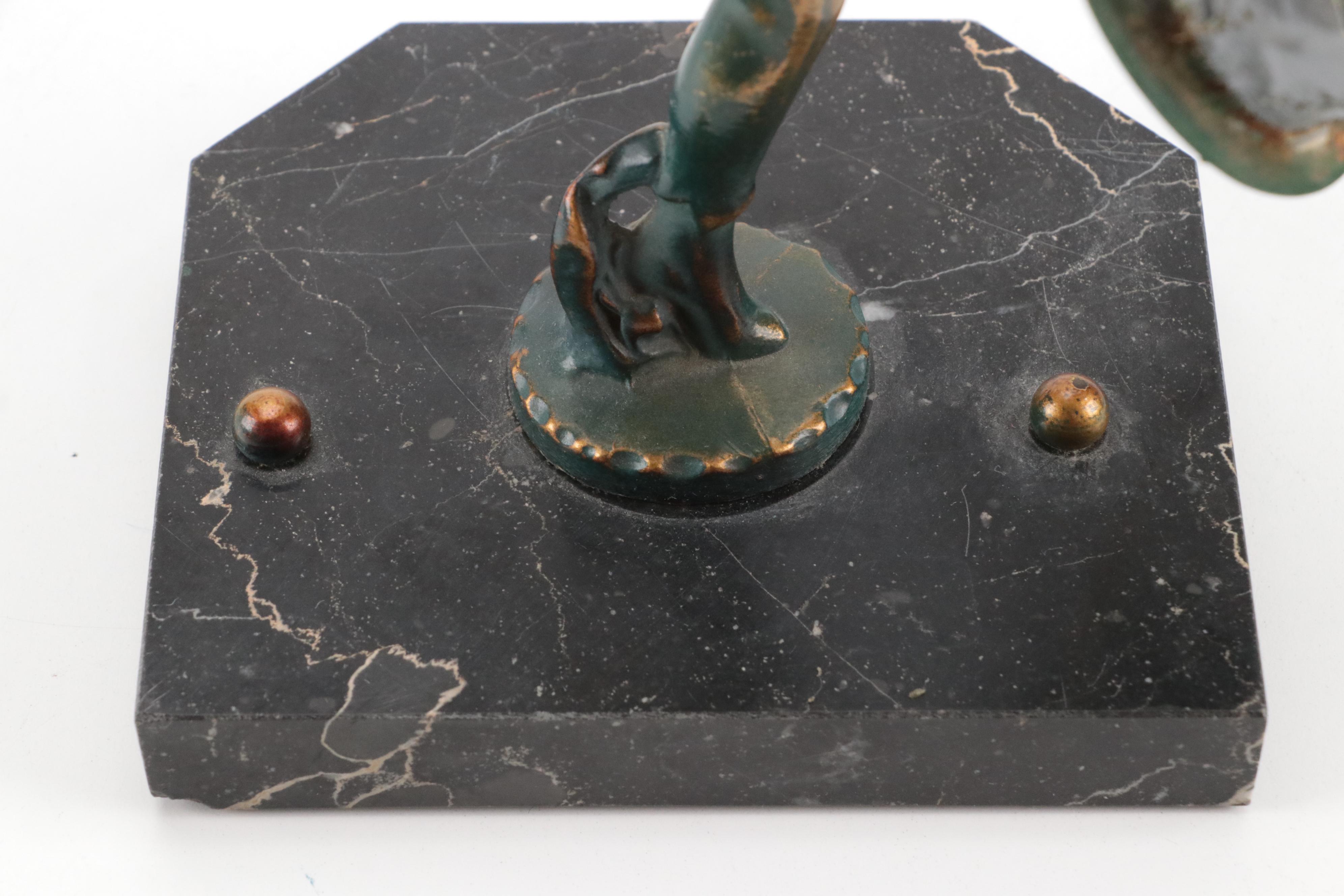Art Deco Spelter Harlequin Table Lamp with Marble Base, Early 20th Century