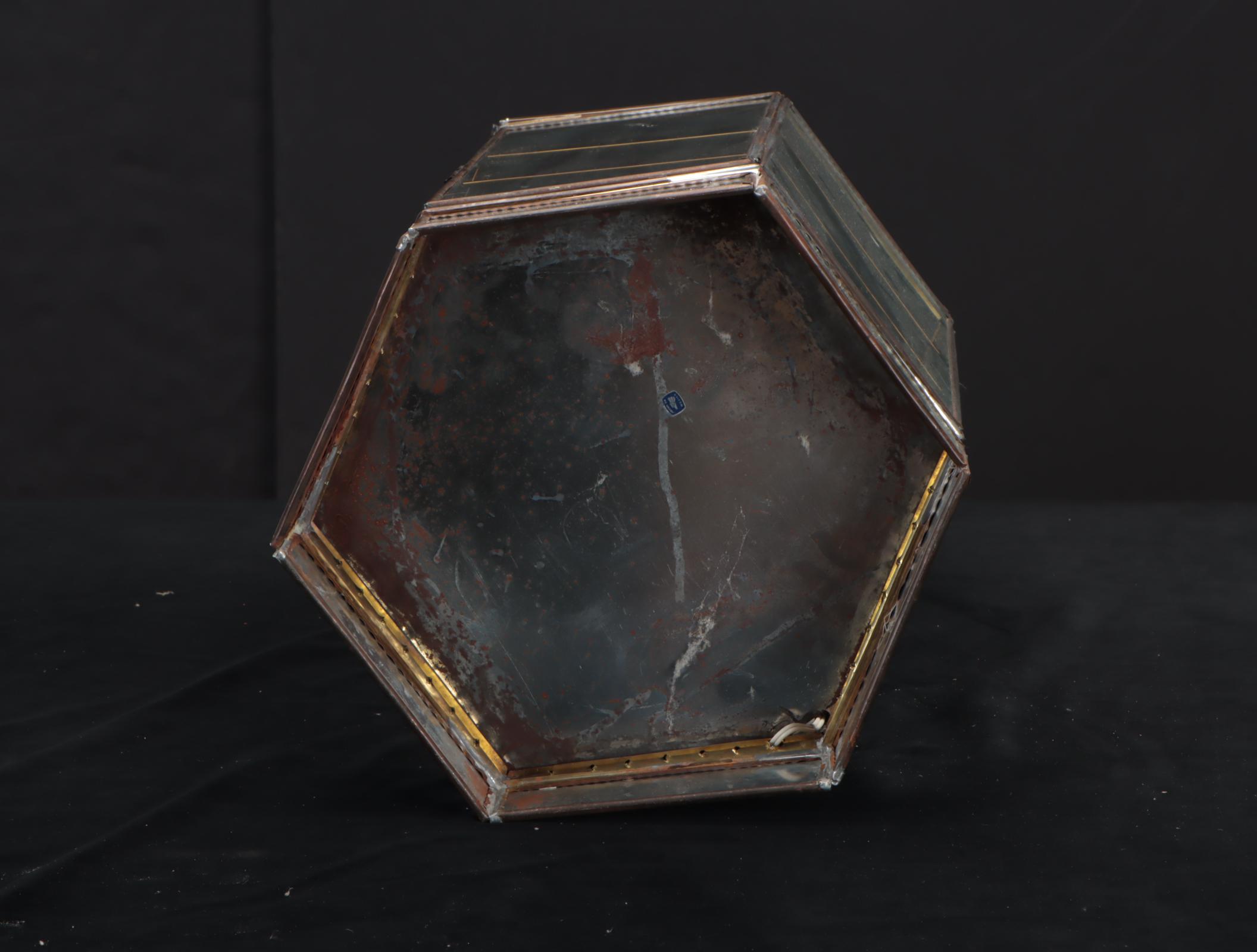 Hexagonal Glass and Metal Display Cabinet Table Lamp