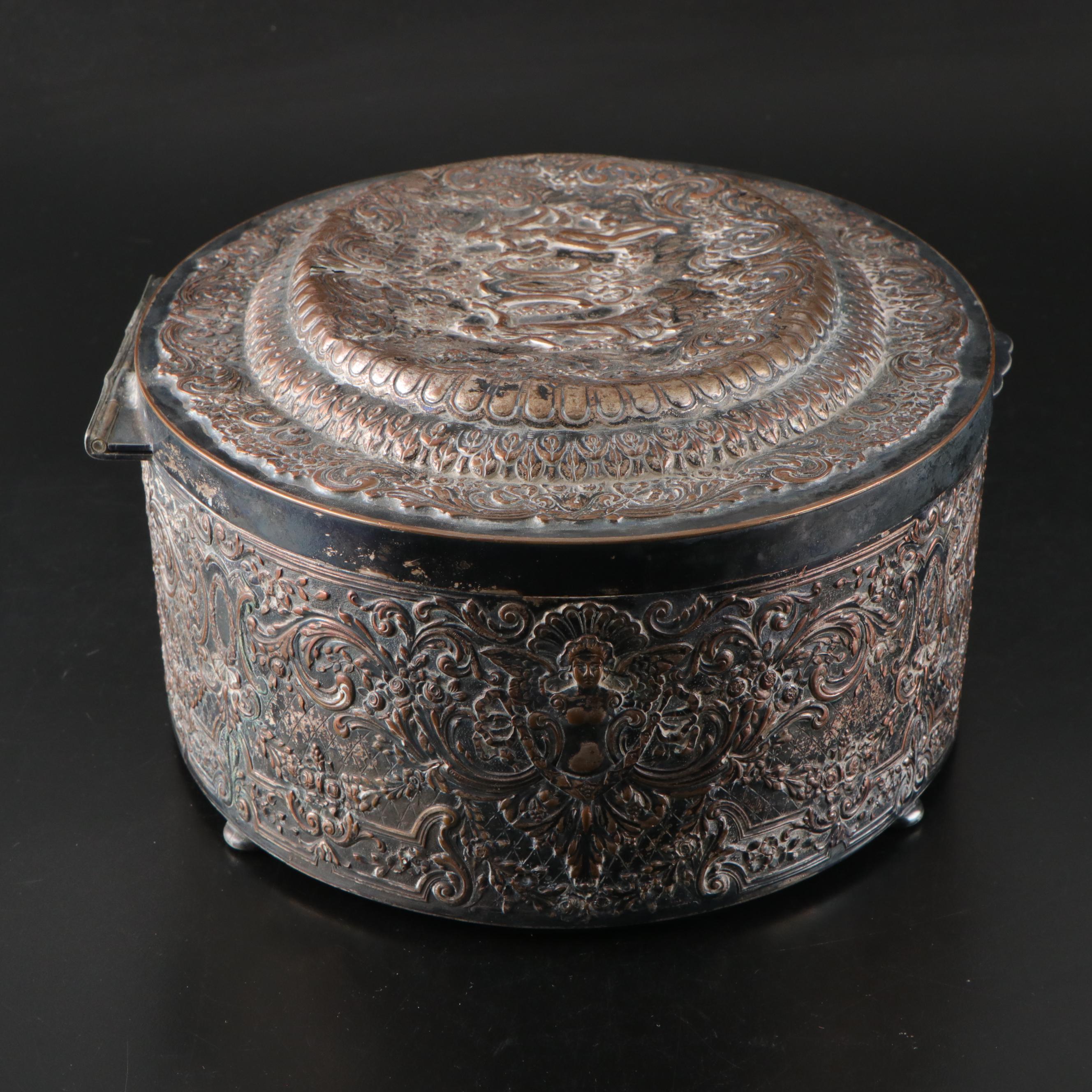 Frederick Wilson & Co. Victorian Bas-Relief Silver Plate Lidded Oval Box