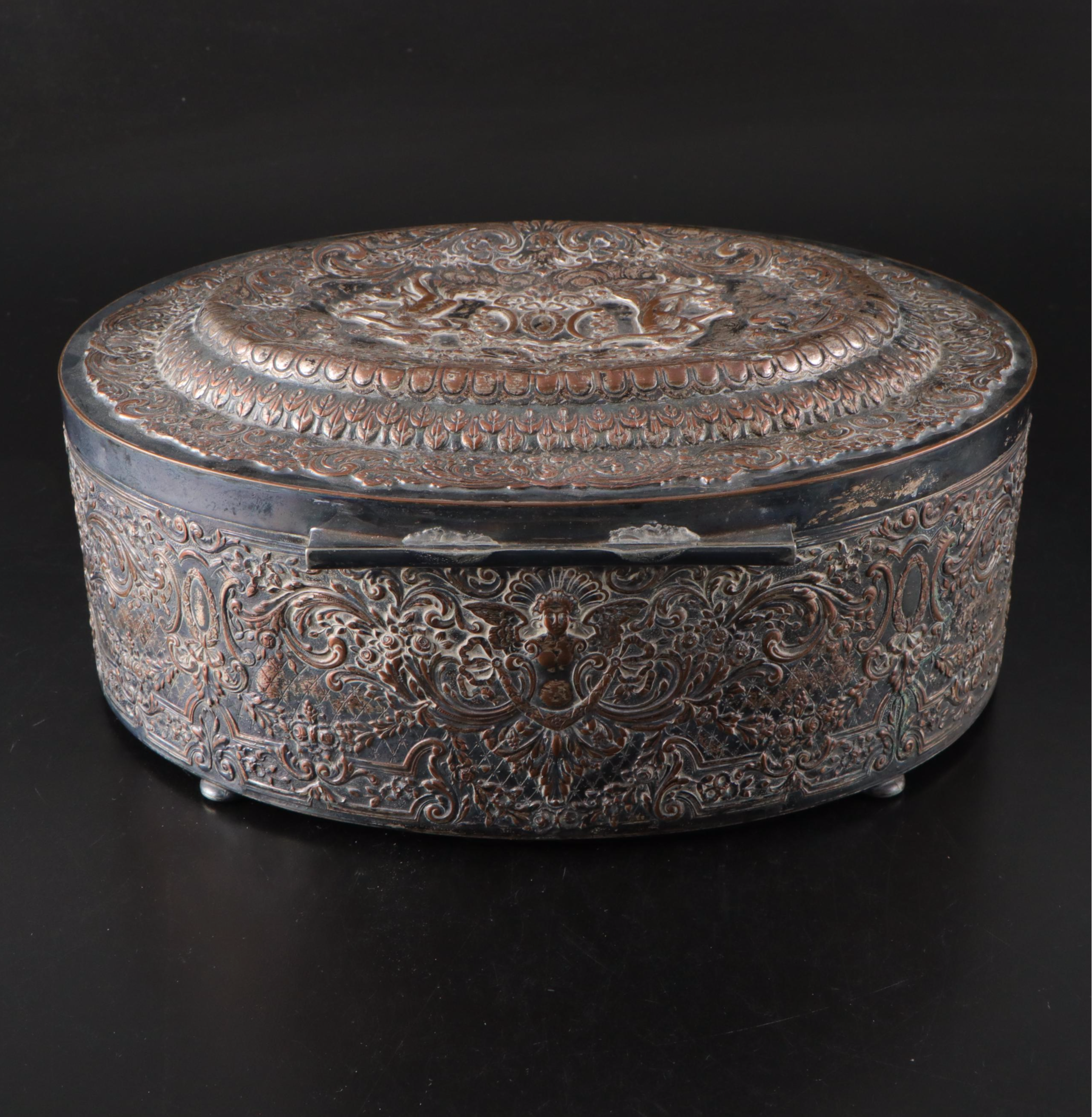 Frederick Wilson & Co. Victorian Bas-Relief Silver Plate Lidded Oval Box