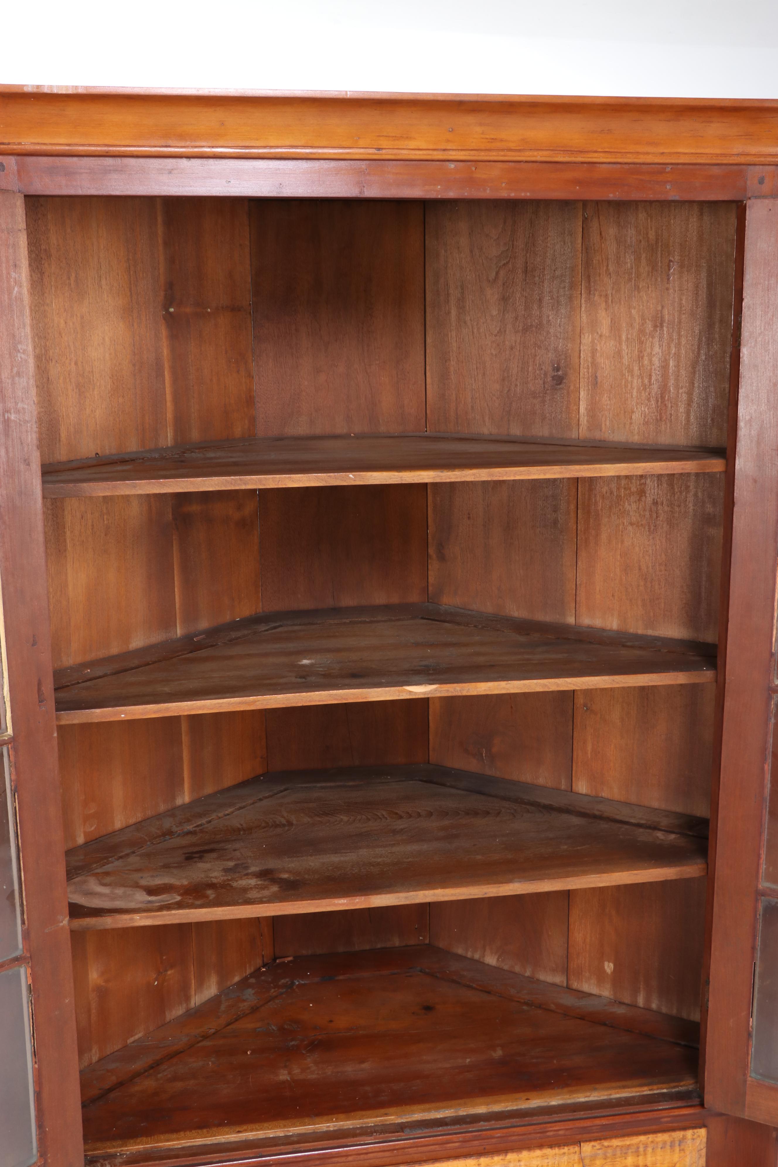 Federal Style Cherry and Tiger Maple Glass Front Corner Cabinet, 19th Century