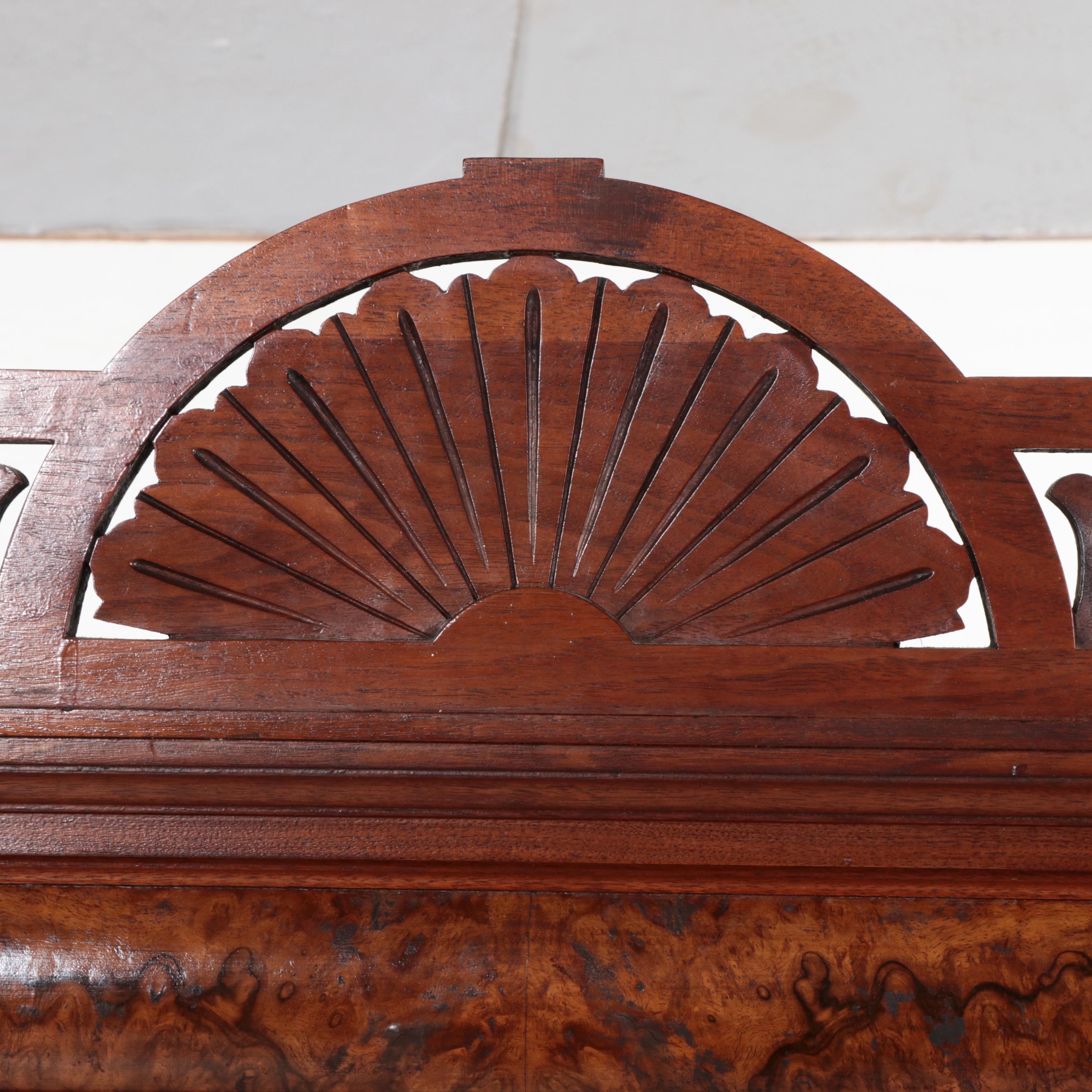 Victorian Walnut and Burl Wood Side-by-Side Cabinet Bookcase