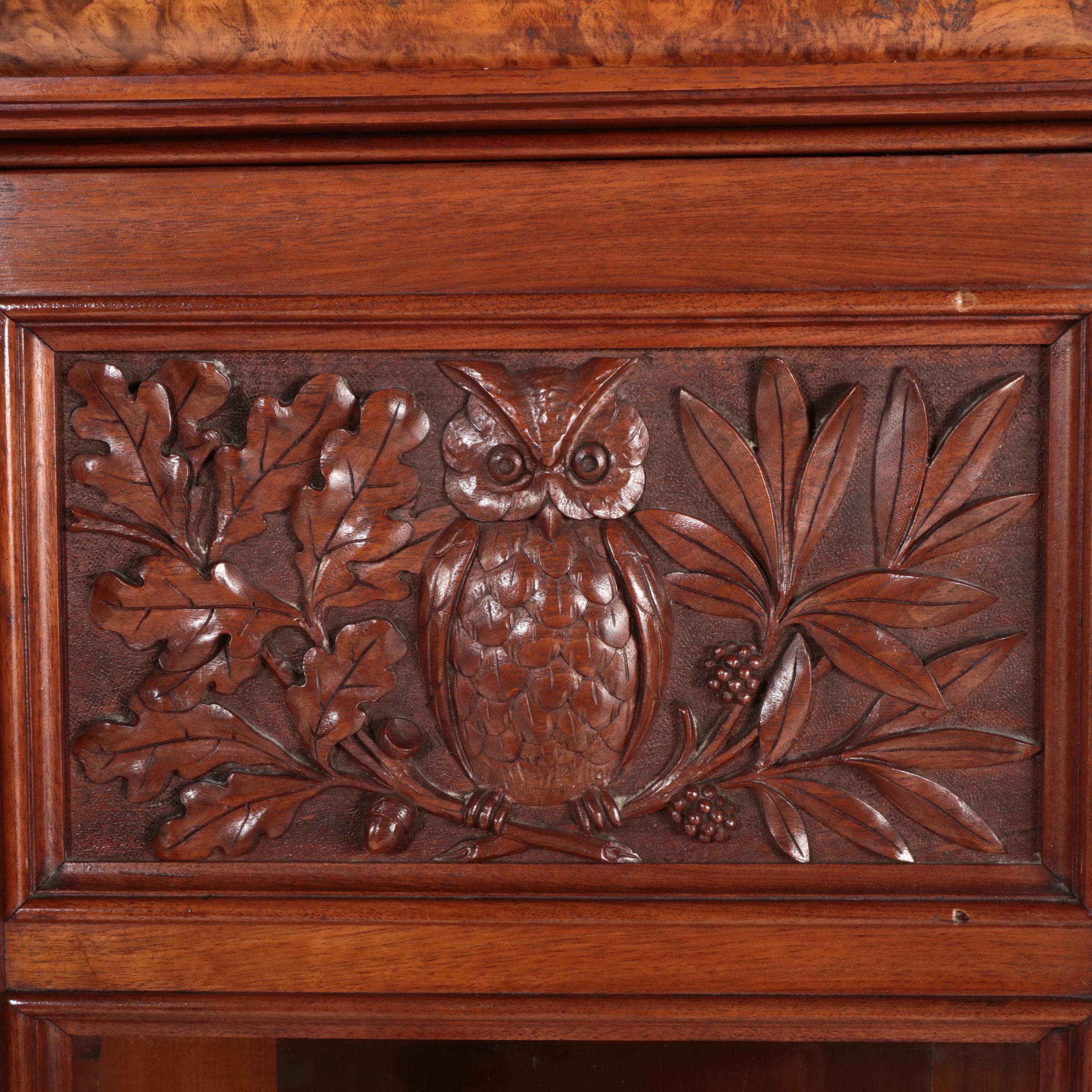 Victorian Walnut and Burl Wood Side-by-Side Cabinet Bookcase