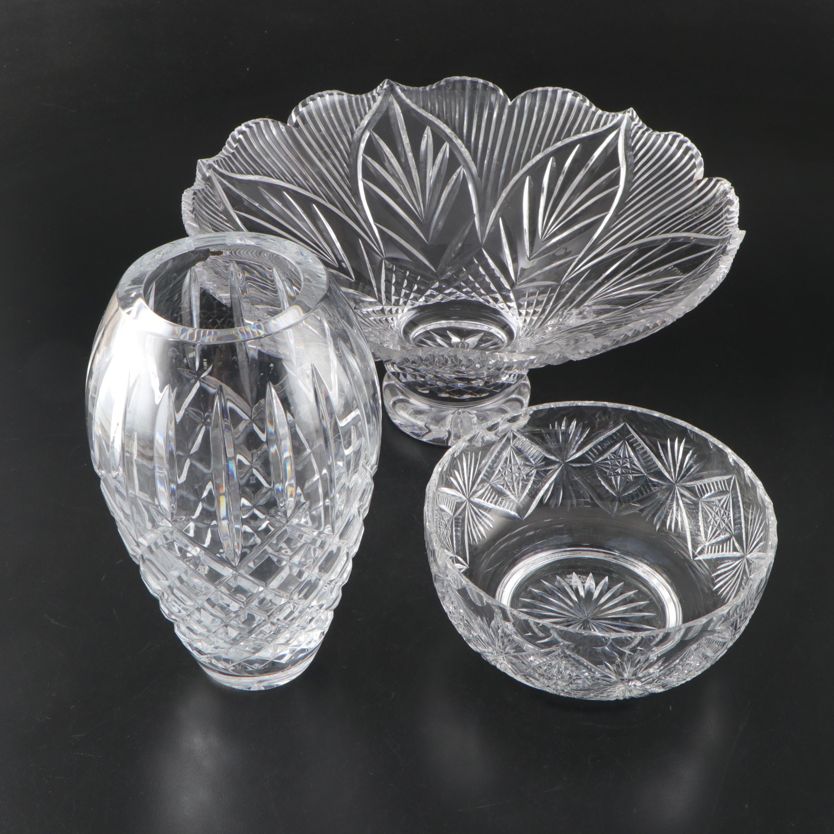 Waterford "Lismore" Crystal Vase, Designers Gallery Bowl, Scottish Crystal Bowl