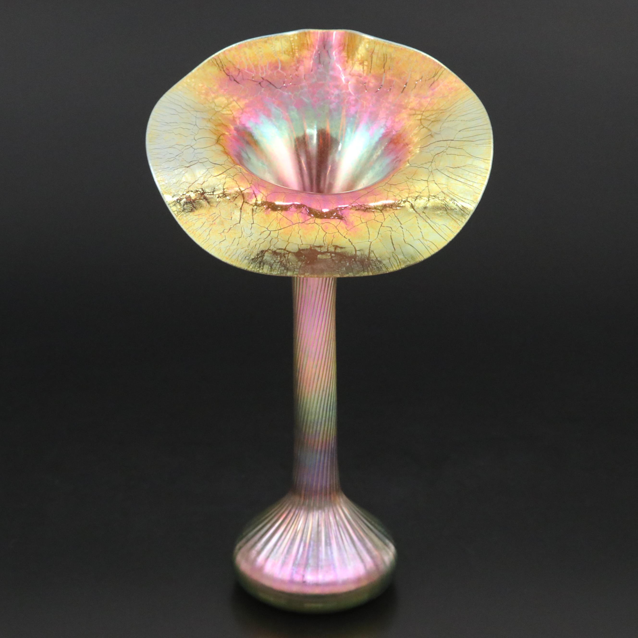 Lundberg Studios Handblown Jack-in-the-Pulpit Iridescent Art Glass Vase