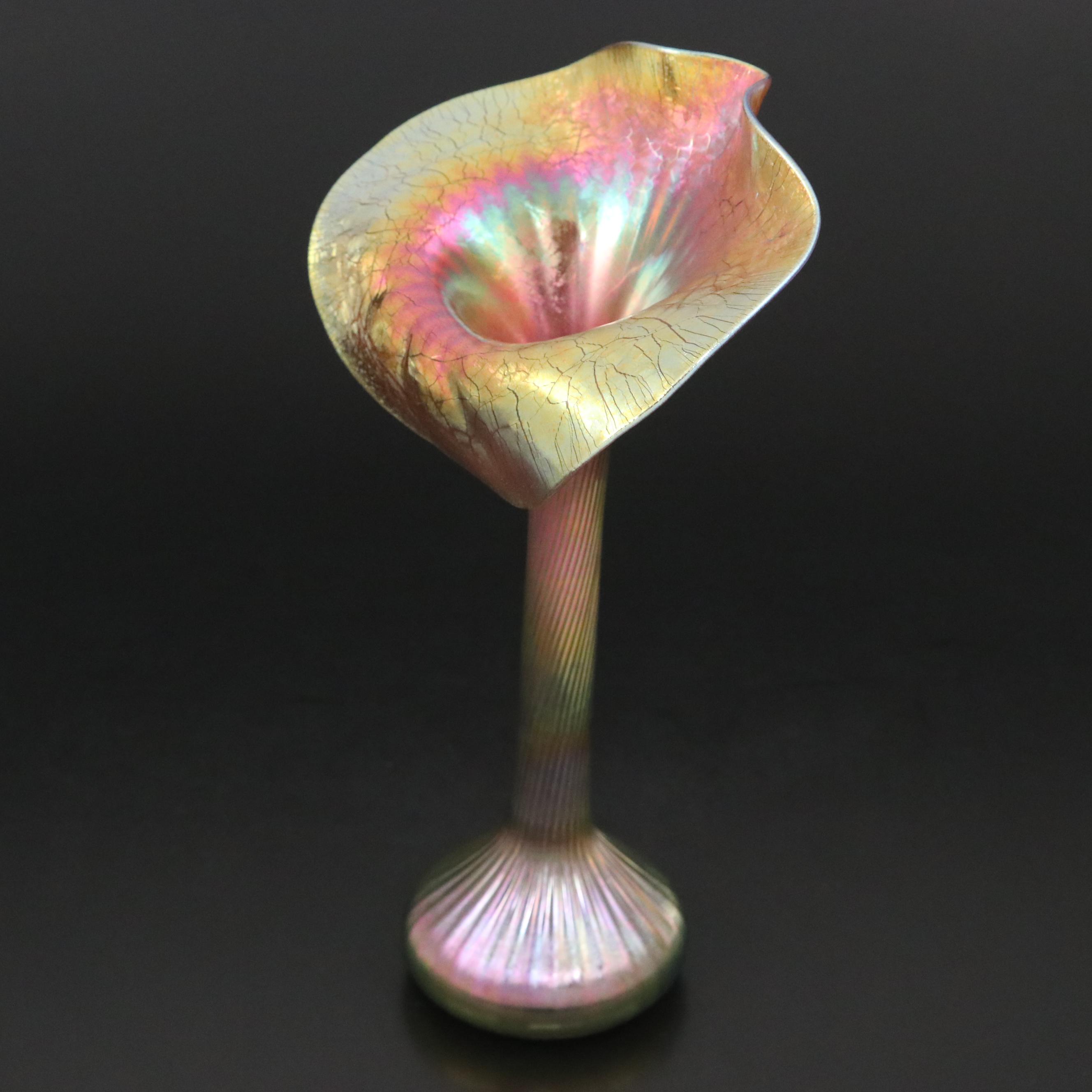 Lundberg Studios Handblown Jack-in-the-Pulpit Iridescent Art Glass Vase