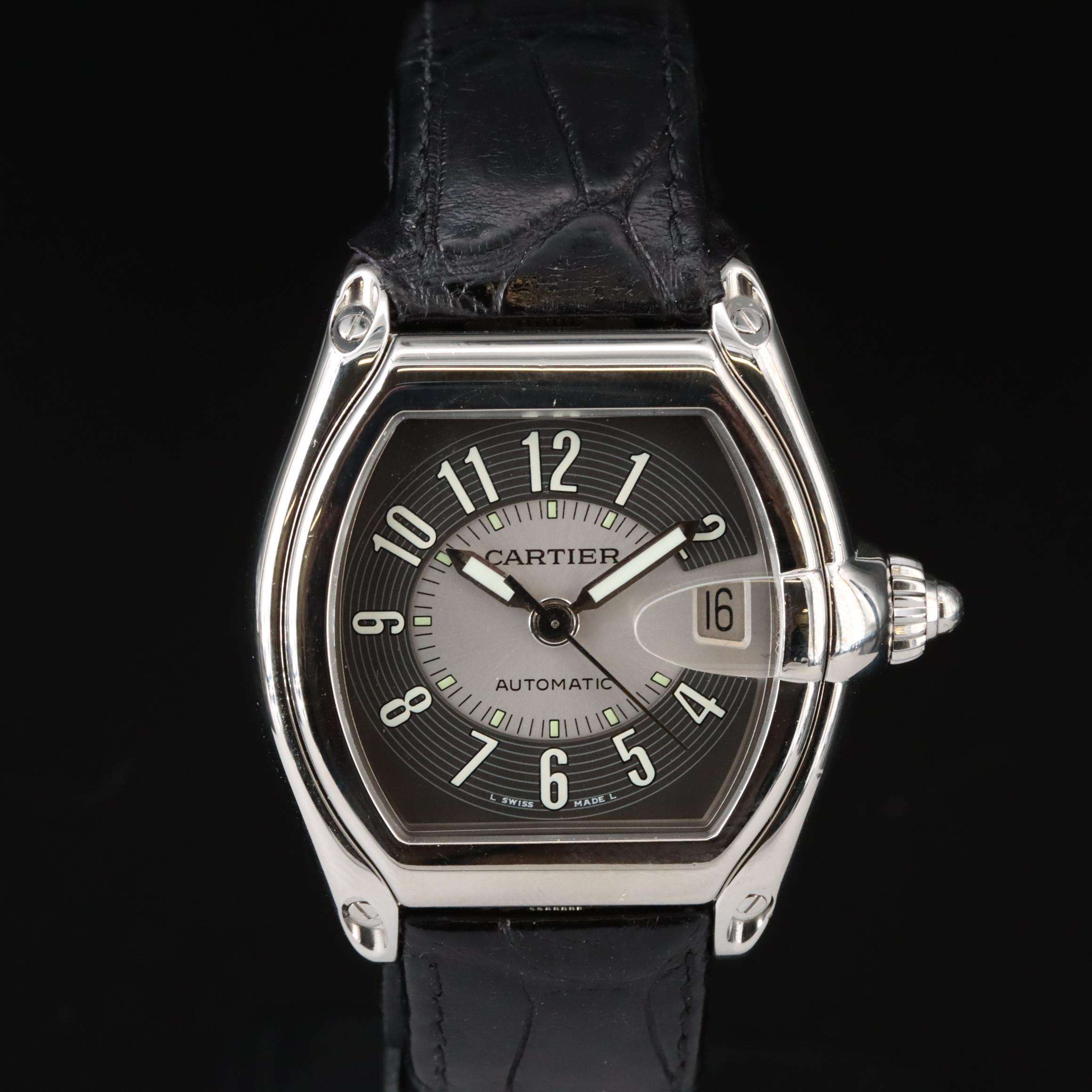 Cartier Roadster Gray Silver Tuxedo Dial Steel Automatic Watch