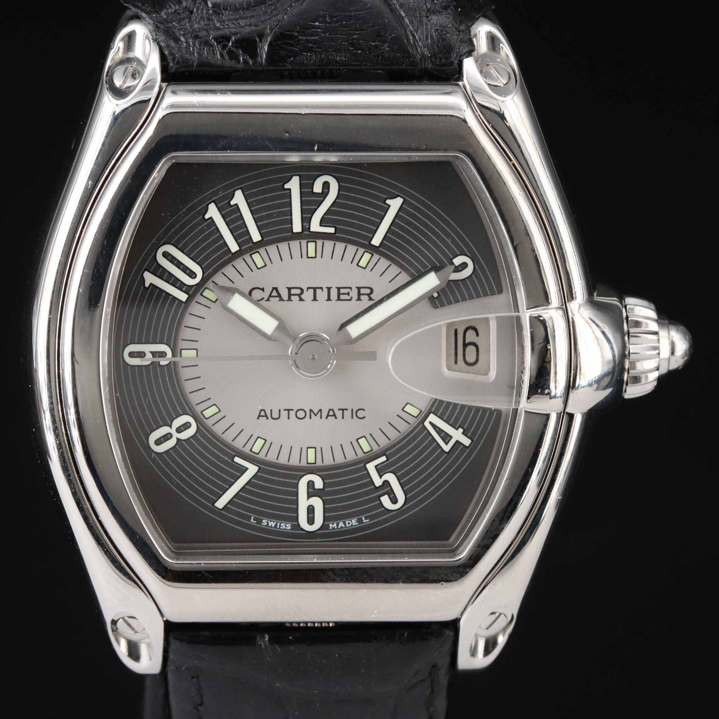 Cartier Roadster Gray Silver Tuxedo Dial Steel Automatic Watch