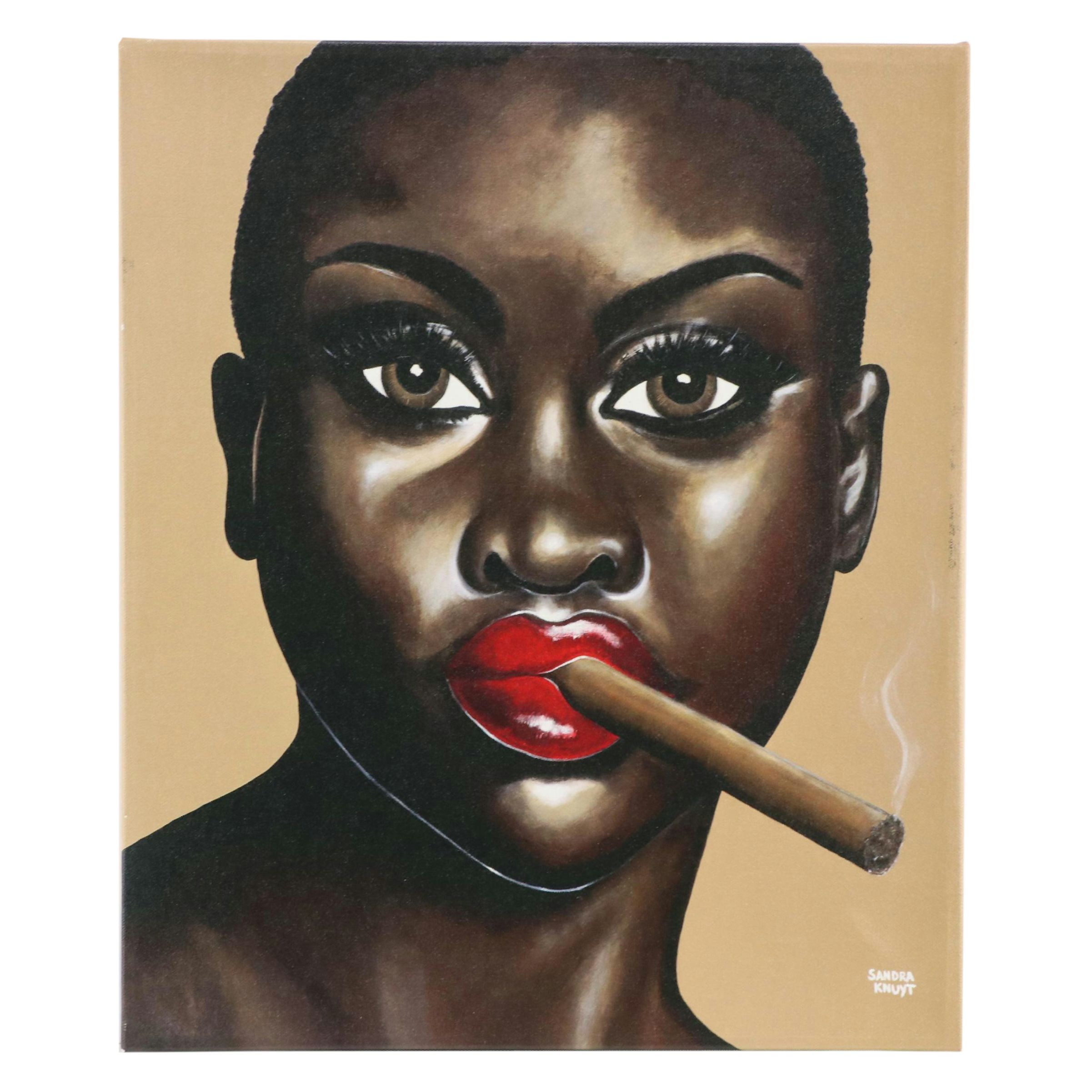 Sandra Knuyt Giclée Portrait of Woman Smoking "Chanel," 21st Century