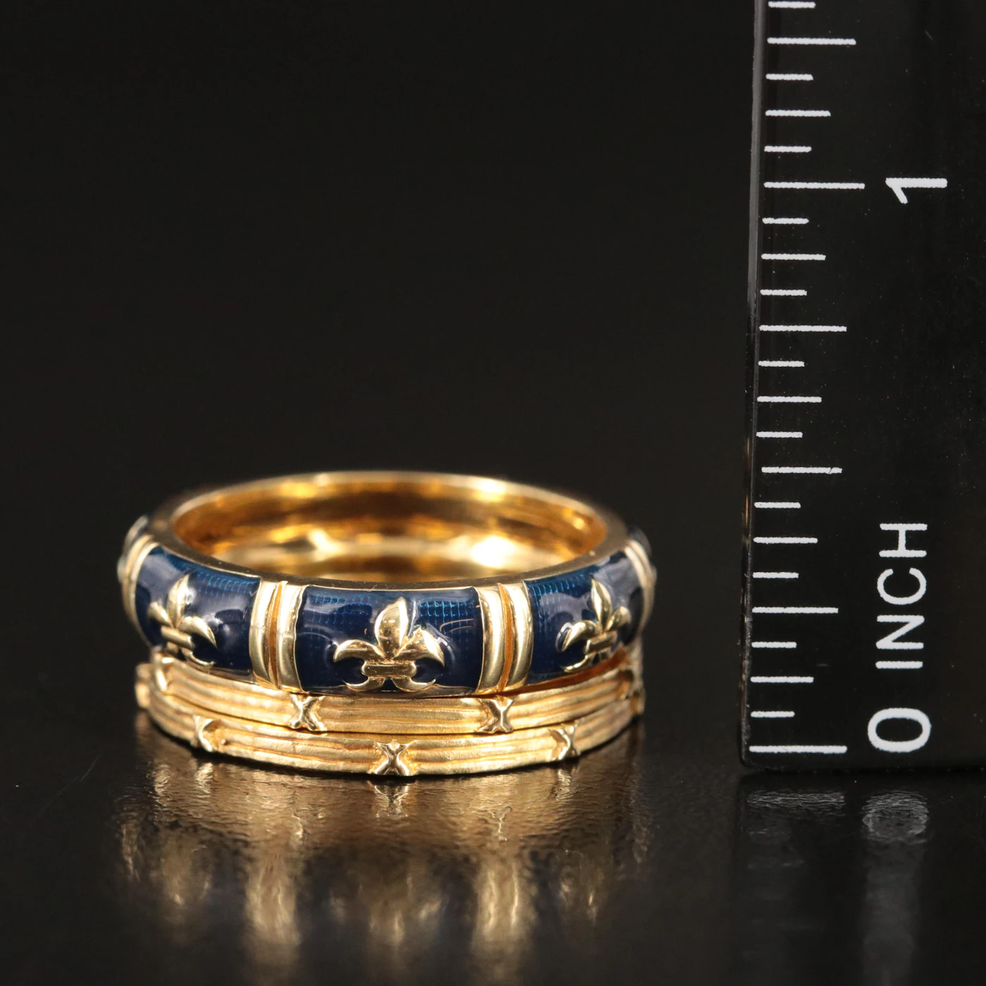 Hidalgo 18K Stackable Ring Set with Enamel Fleur-de-Lis | Everything ...