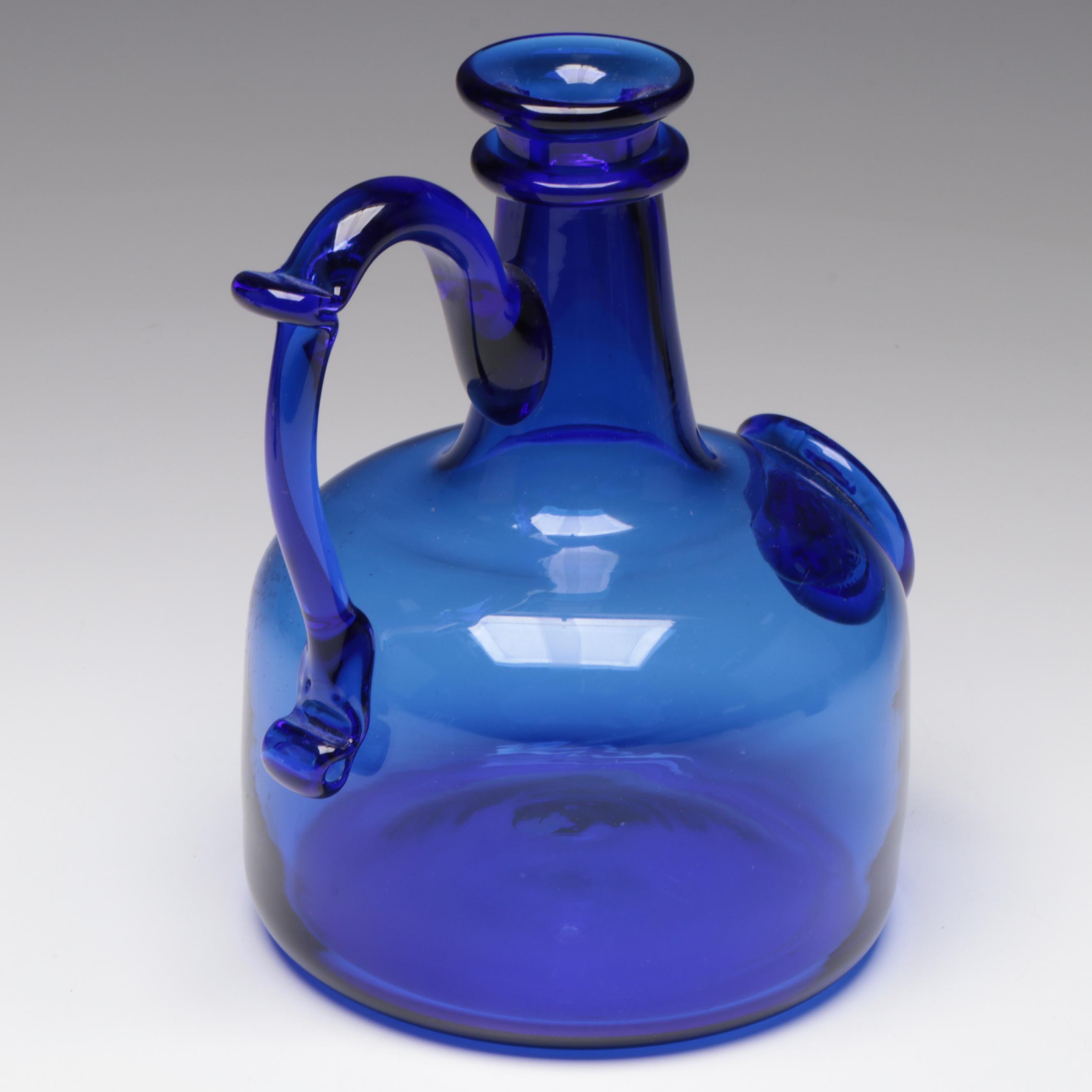 Jamestown Glasshouse Handblown Cobalt Blue Glass Bottle and Candle Holders