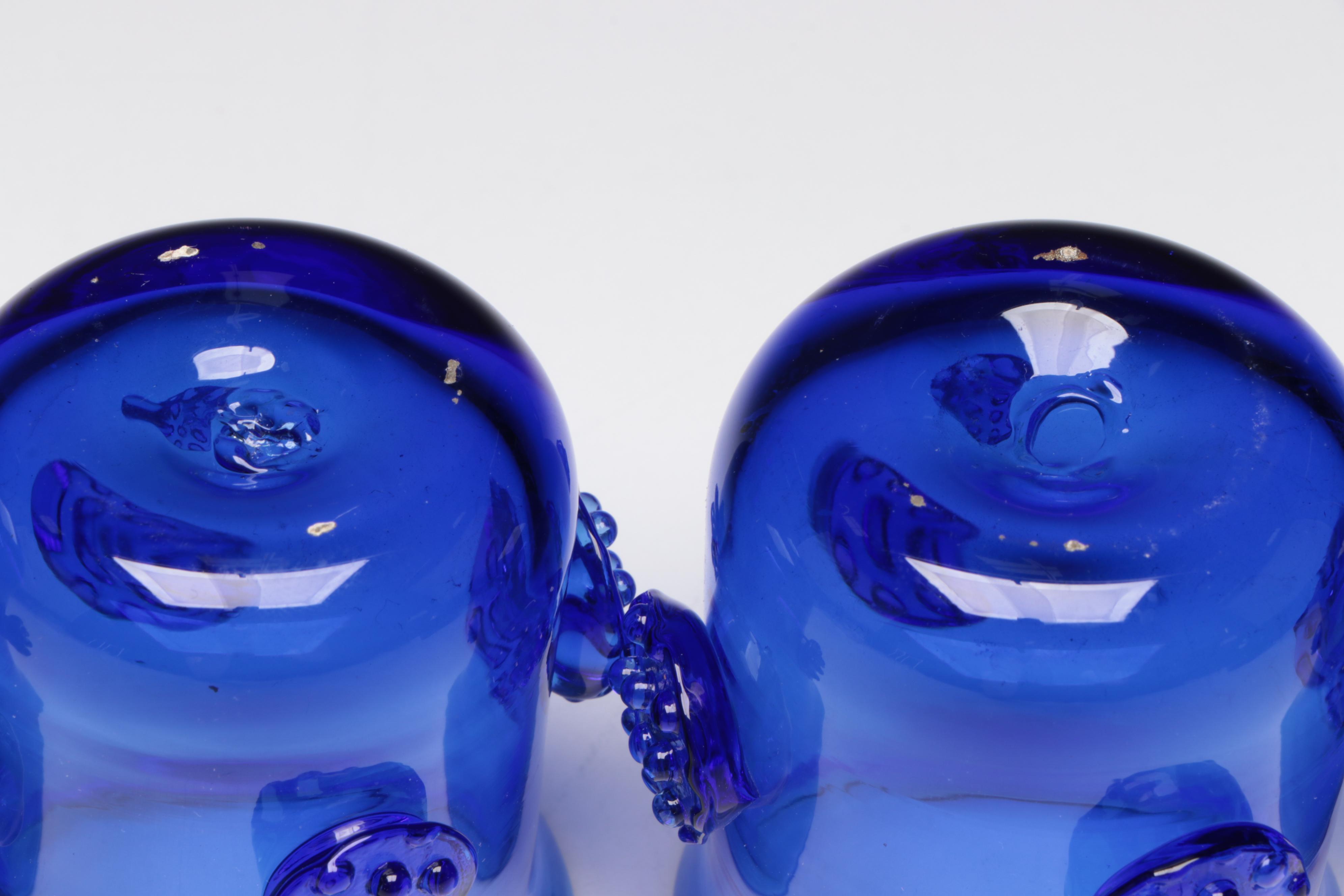 Jamestown Glasshouse Handblown Cobalt Blue Glass Bottle and Candle Holders