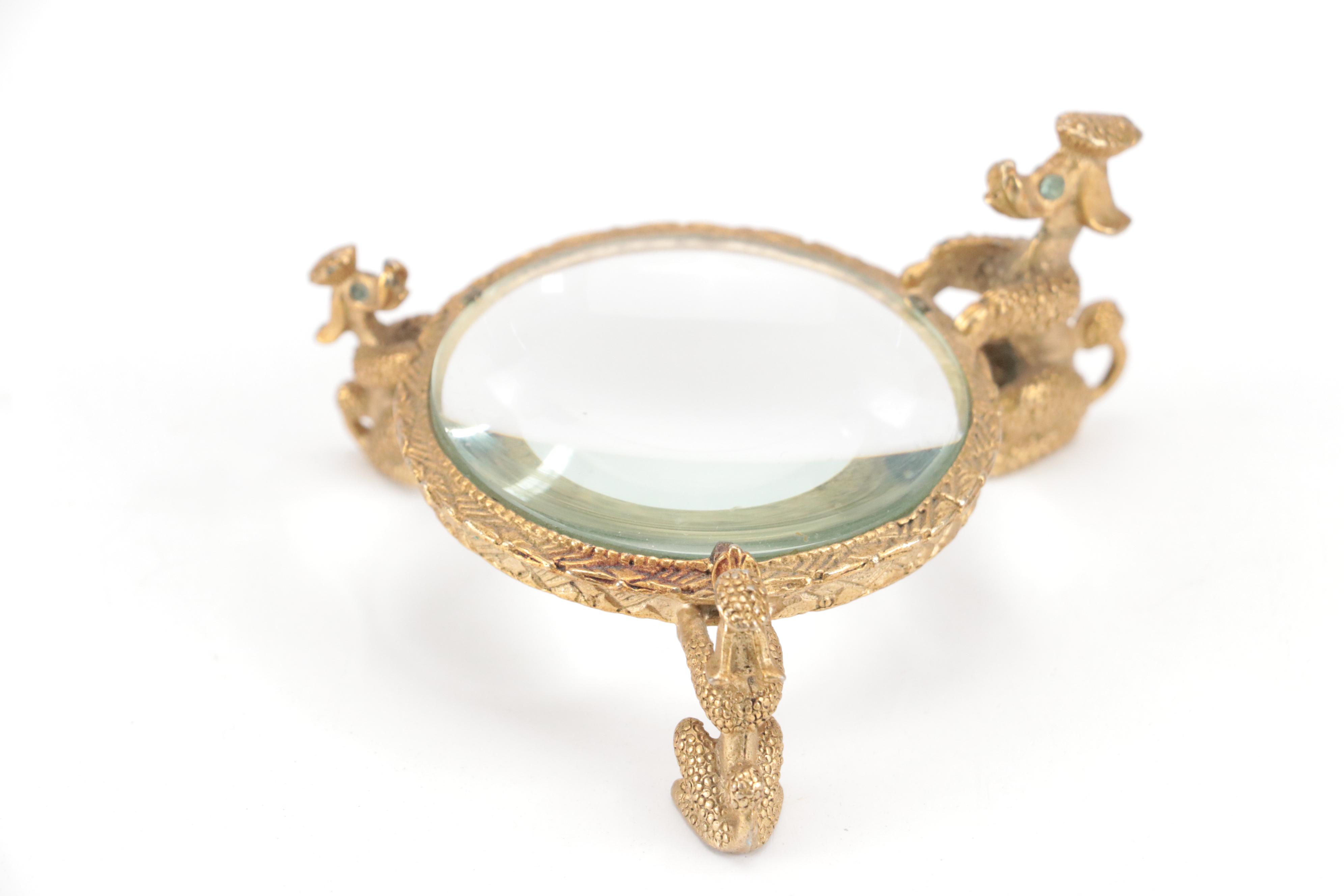 Filigree Hand Mirror with Enameled Compact Mirror, Mirror and Magnifying Glass