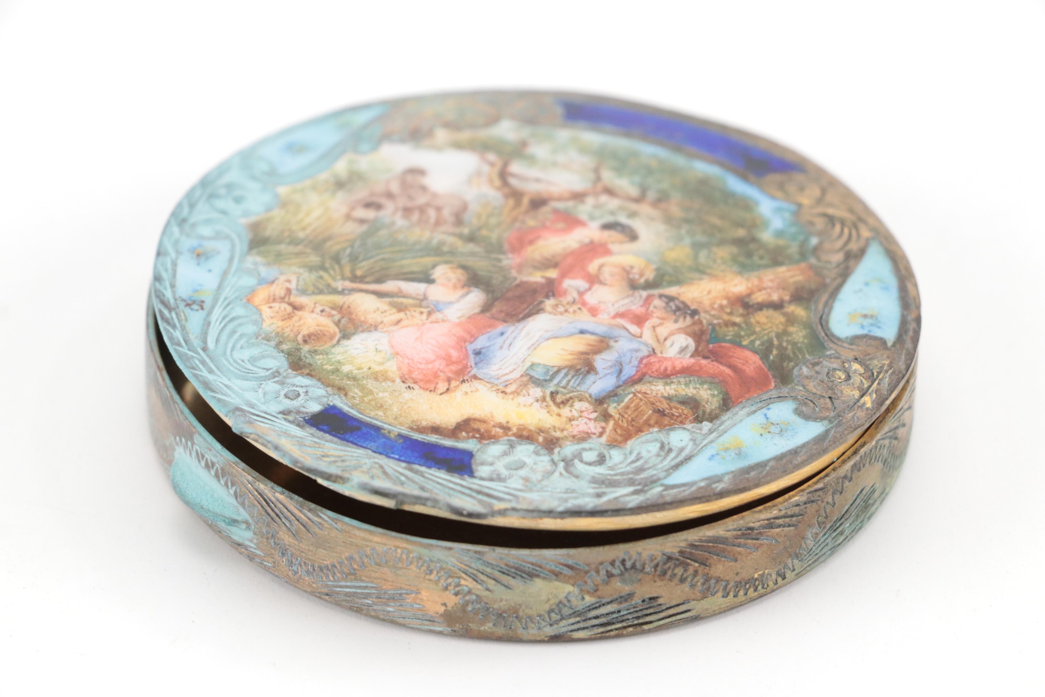 Filigree Hand Mirror with Enameled Compact Mirror, Mirror and Magnifying Glass