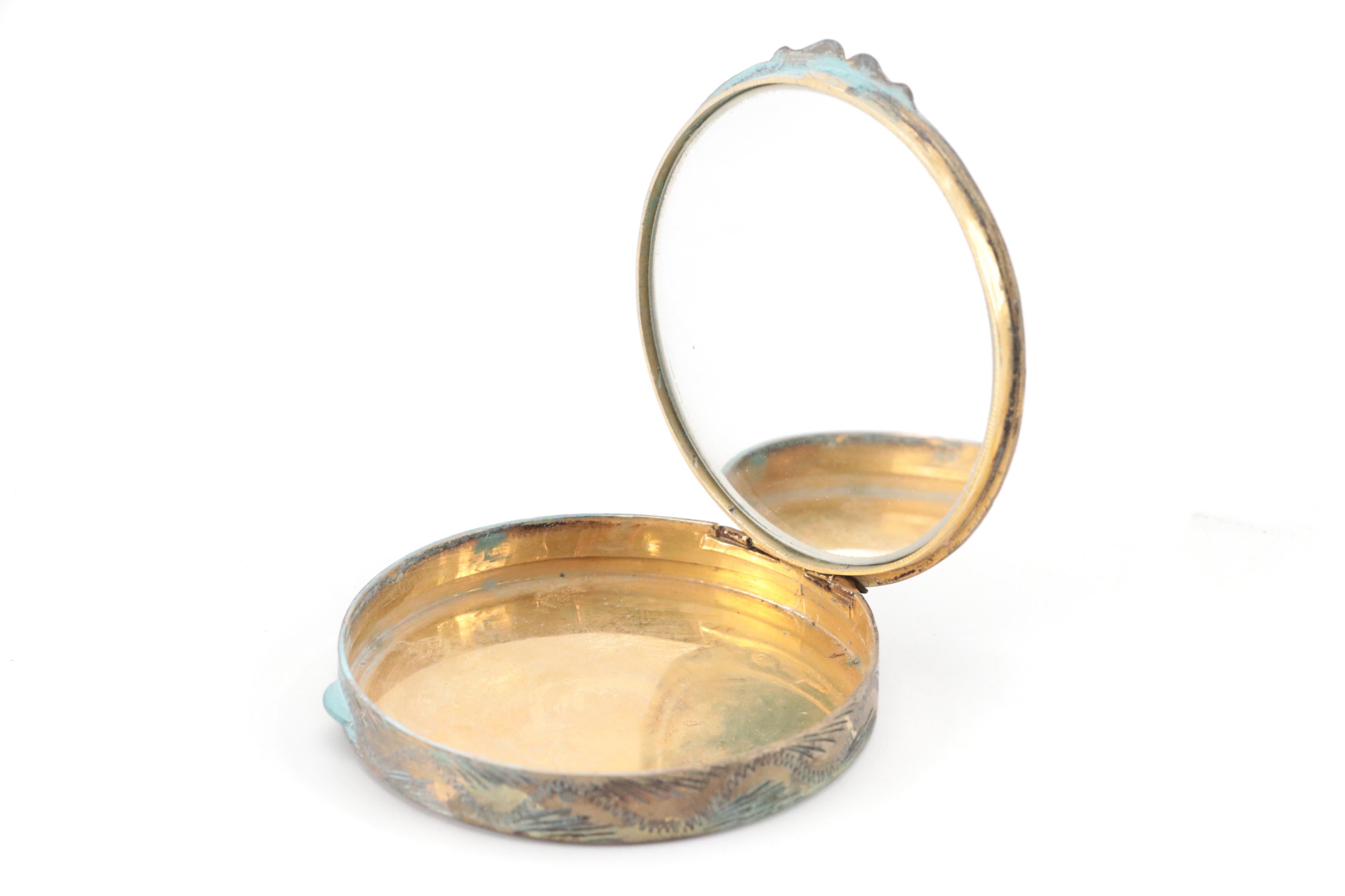 Filigree Hand Mirror with Enameled Compact Mirror, Mirror and Magnifying Glass