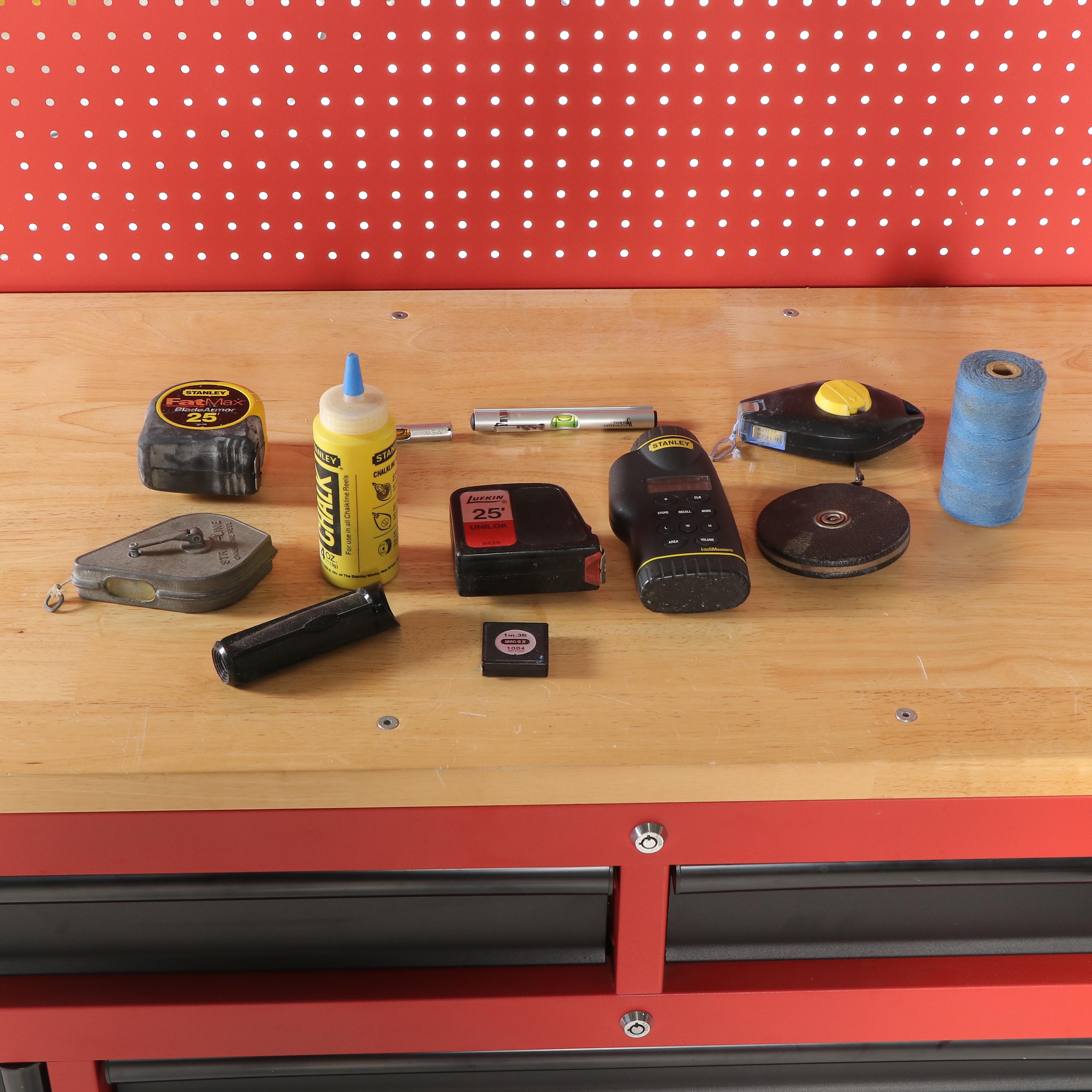 Milwaukee Tool Bench on Locking Casters With Peg Board Organizer and Tools