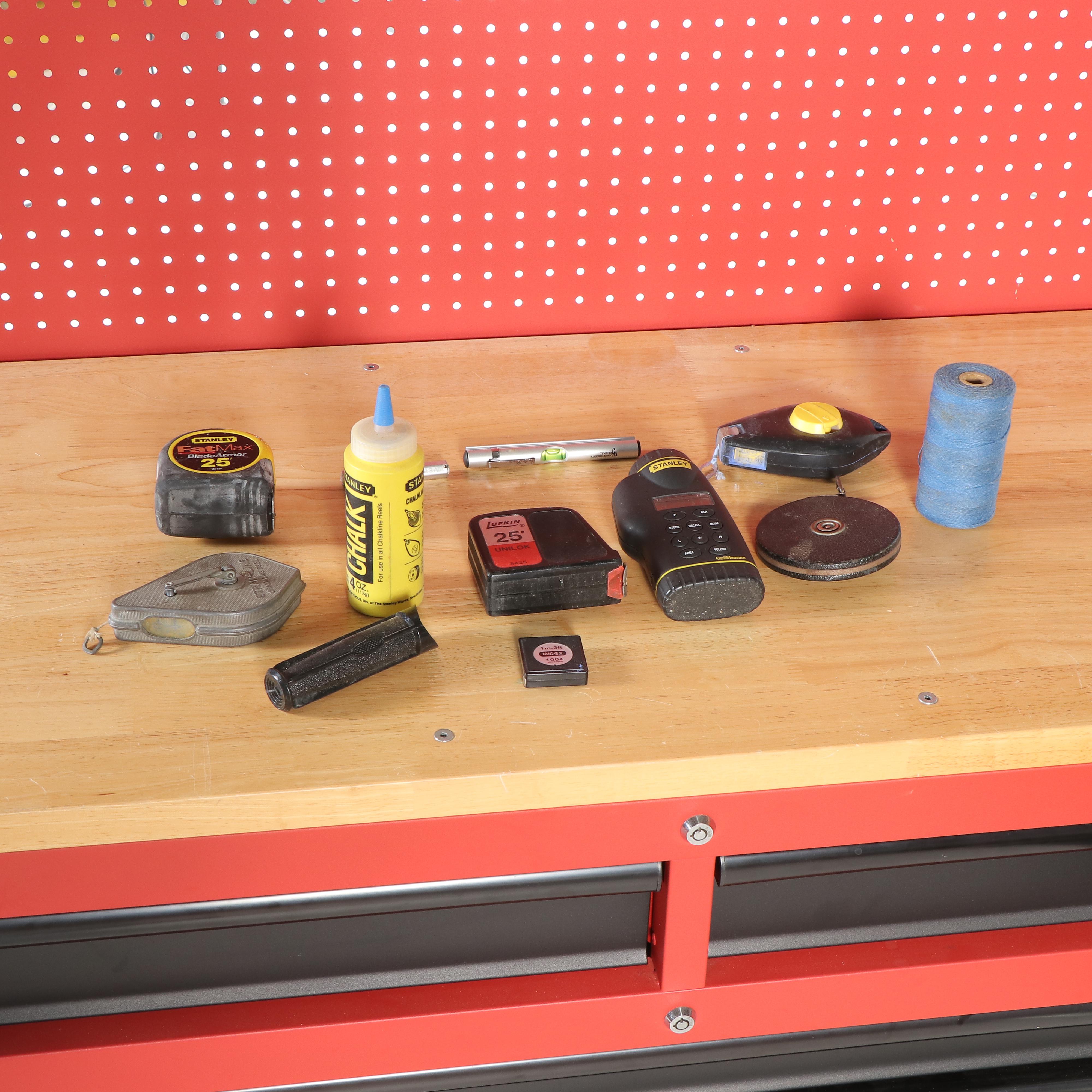 Milwaukee Tool Bench on Locking Casters With Peg Board Organizer and Tools