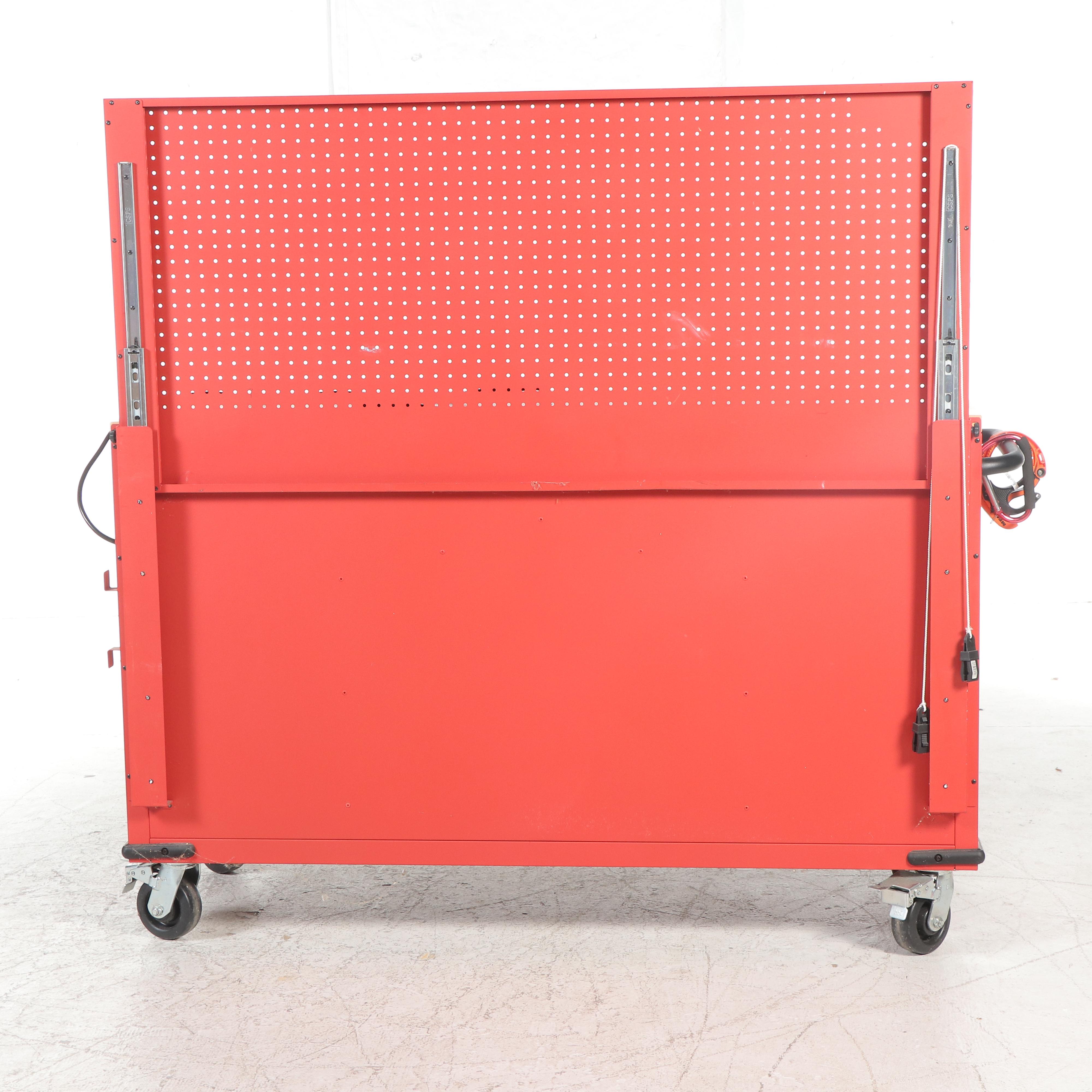 Milwaukee Tool Bench on Locking Casters With Peg Board Organizer and Tools