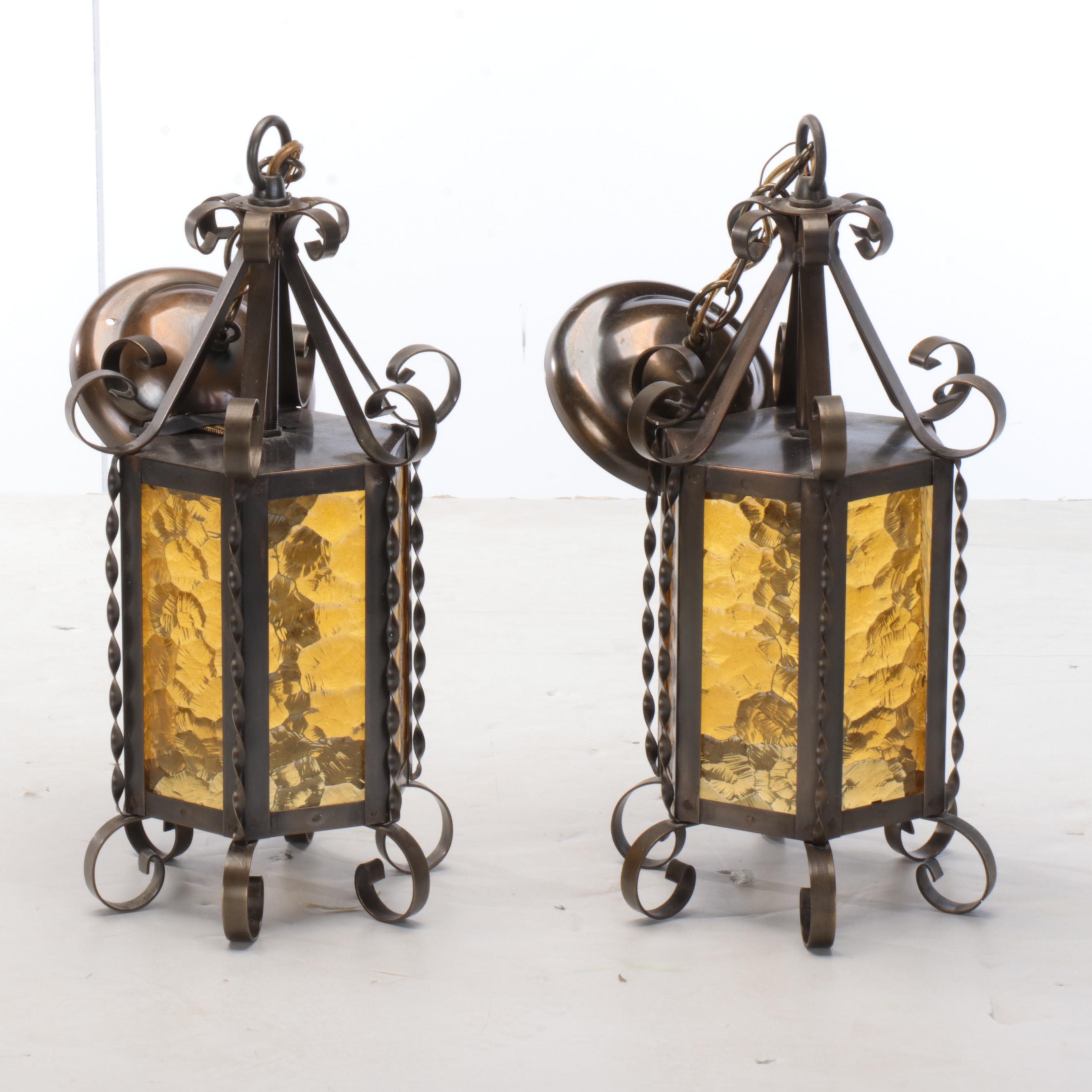 Corbett Lighting Gothic Revival Style Metal and Amber Pebble Glass Pendants